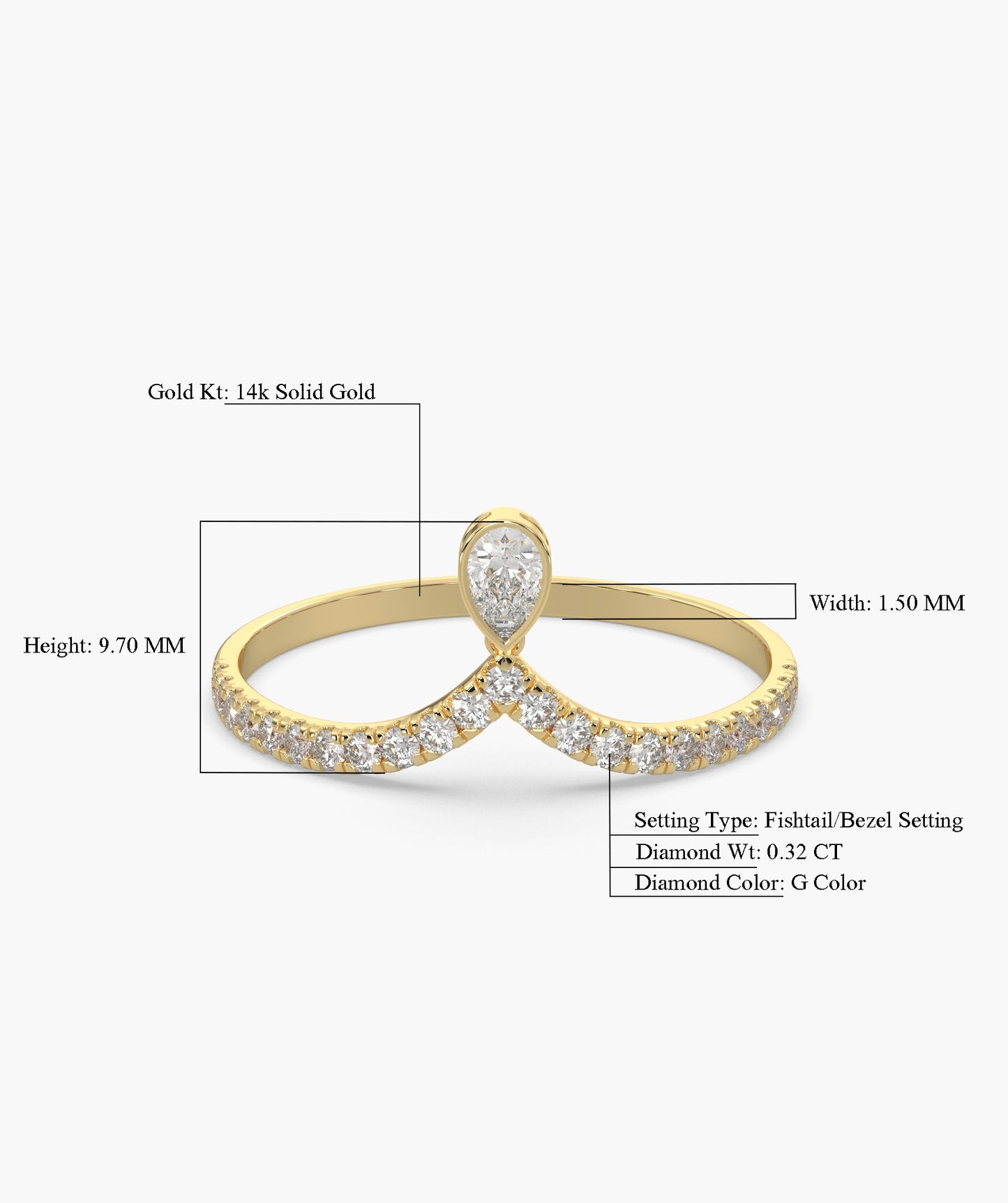 14K Gold Pear Diamond Pave Ring