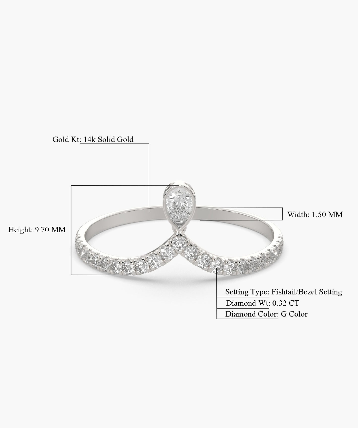 14K Gold Pear Diamond Pave Ring