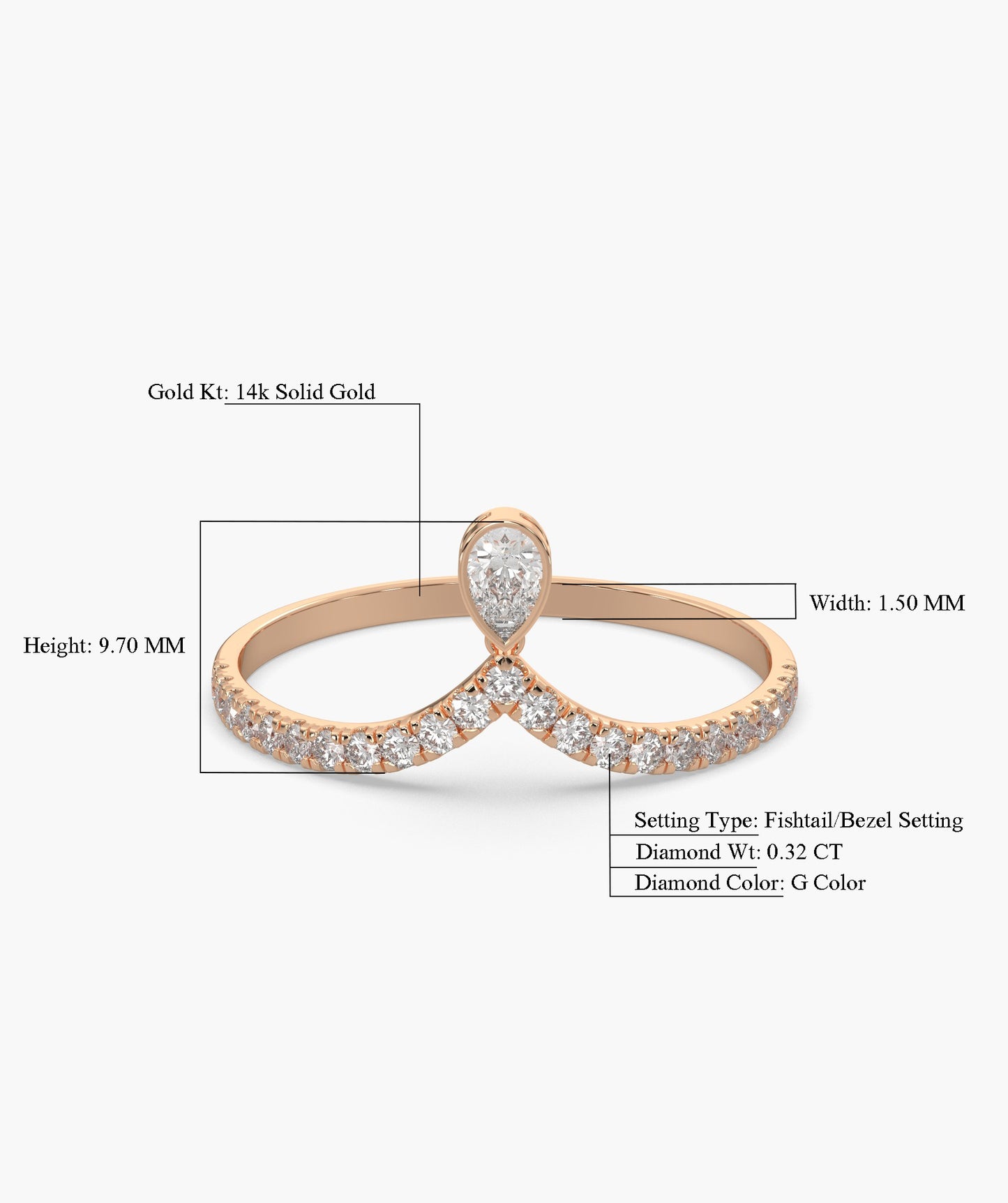 14K Gold Pear Diamond Pave Ring