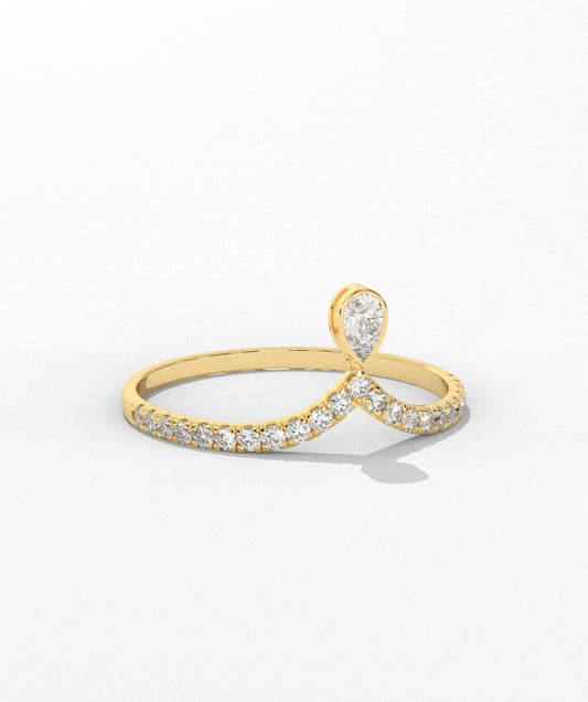 14K Gold Pear Diamond Pave Ring
