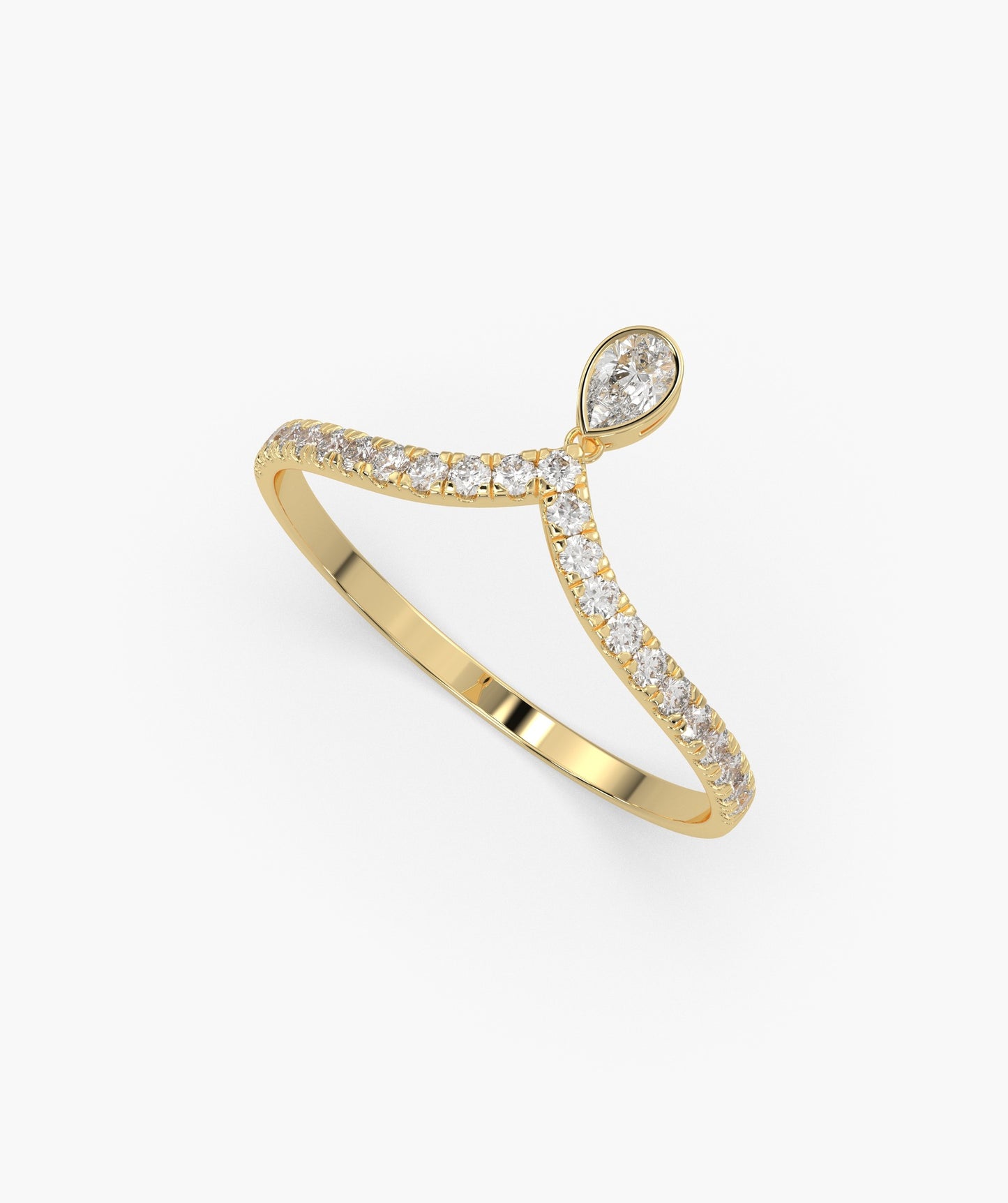 14K Gold Pear Diamond Pave Ring