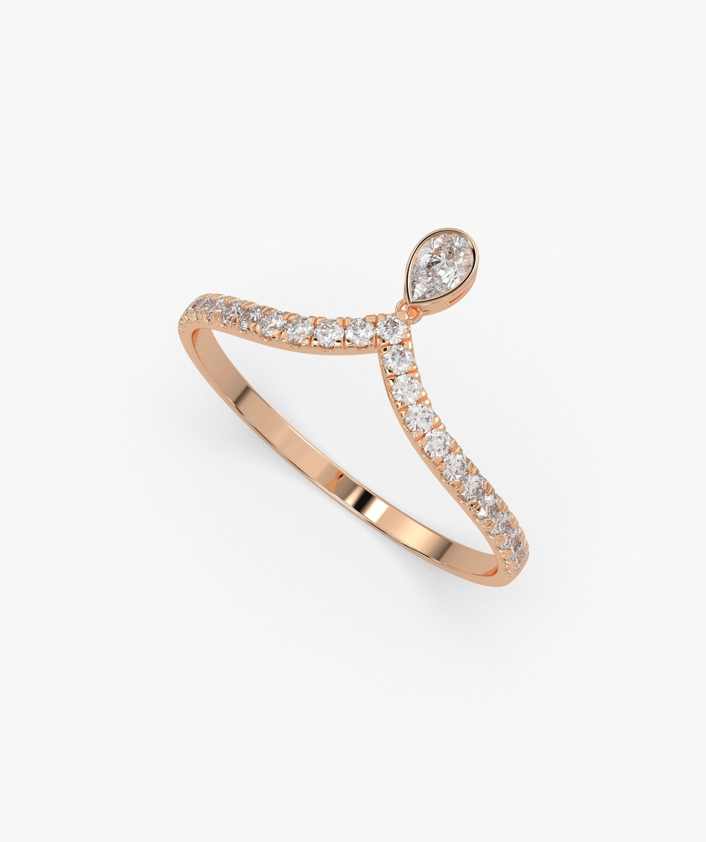 14K Gold Pear Diamond Pave Ring