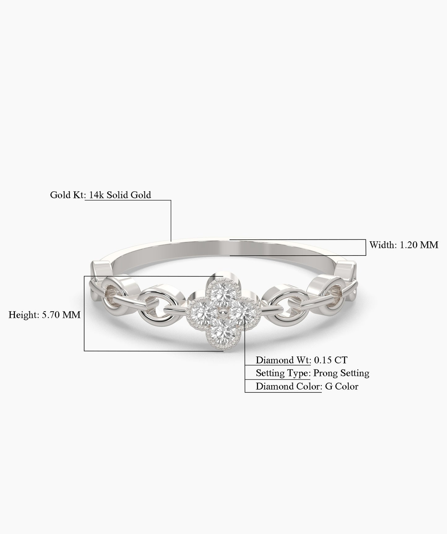 14K Gold Floral Clover Diamond Chain Ring