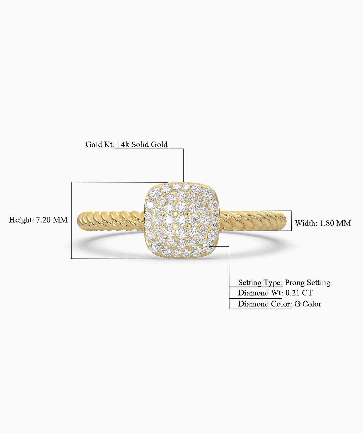 14K Gold Pavé Cushion Ring