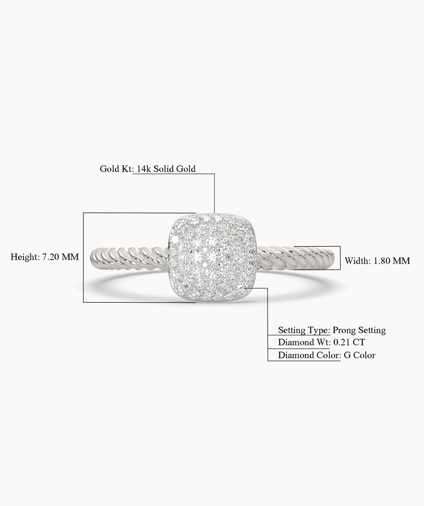 14K Gold Pavé Cushion Ring