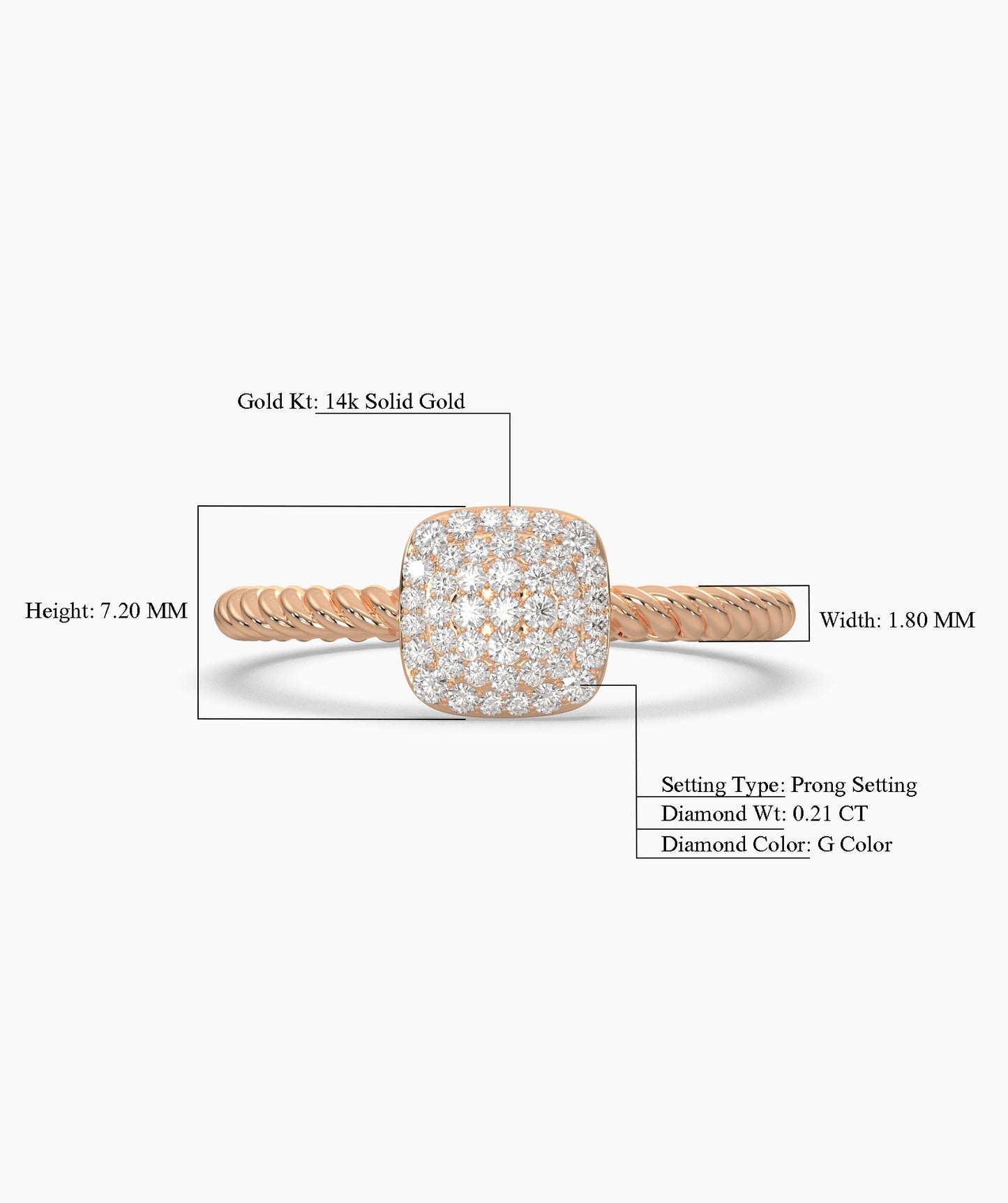 14K Gold Pavé Cushion Ring