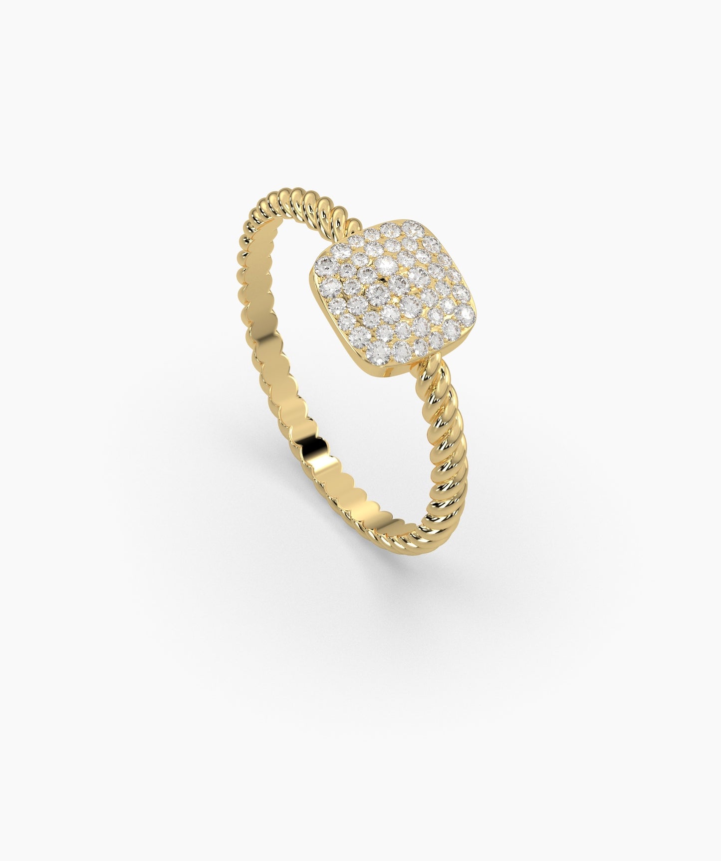 14K Gold Pavé Cushion Ring