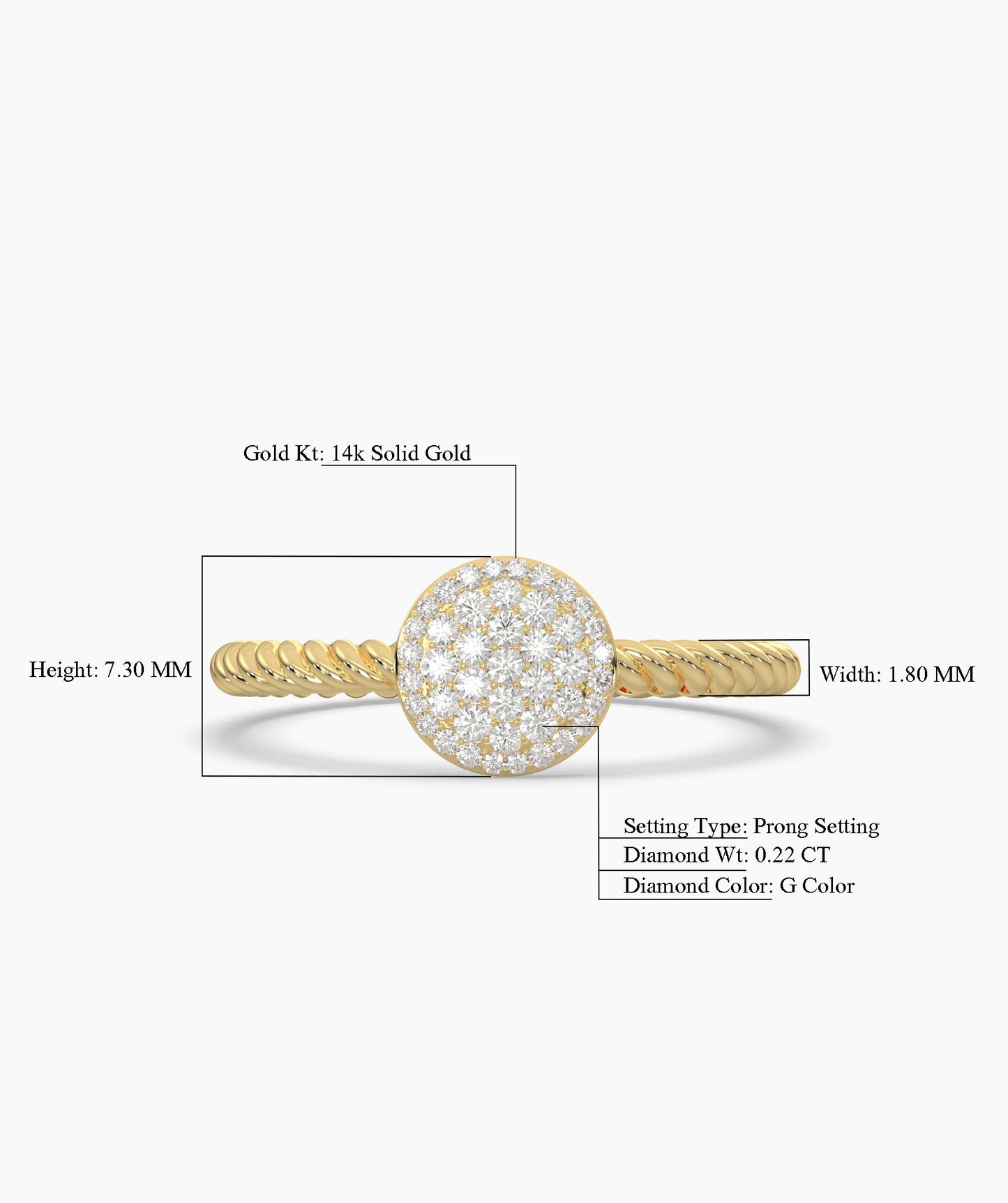 14K Gold Pavé Disc Ring