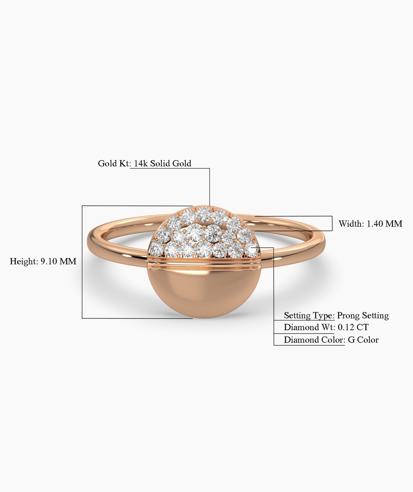 14K Gold Diamond Pavé Ring