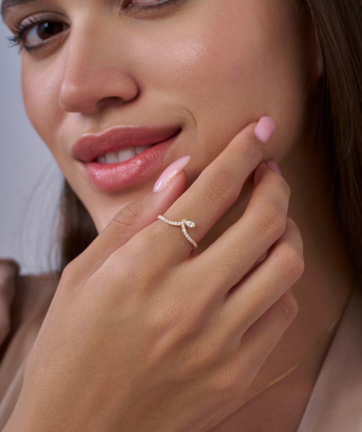 14K Gold Pear Diamond Pave Ring