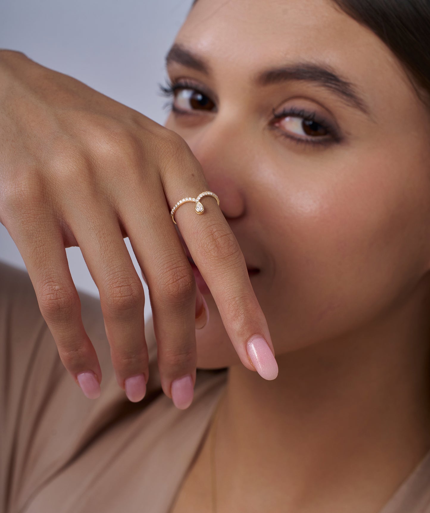 14K Gold Pear Diamond Pave Ring