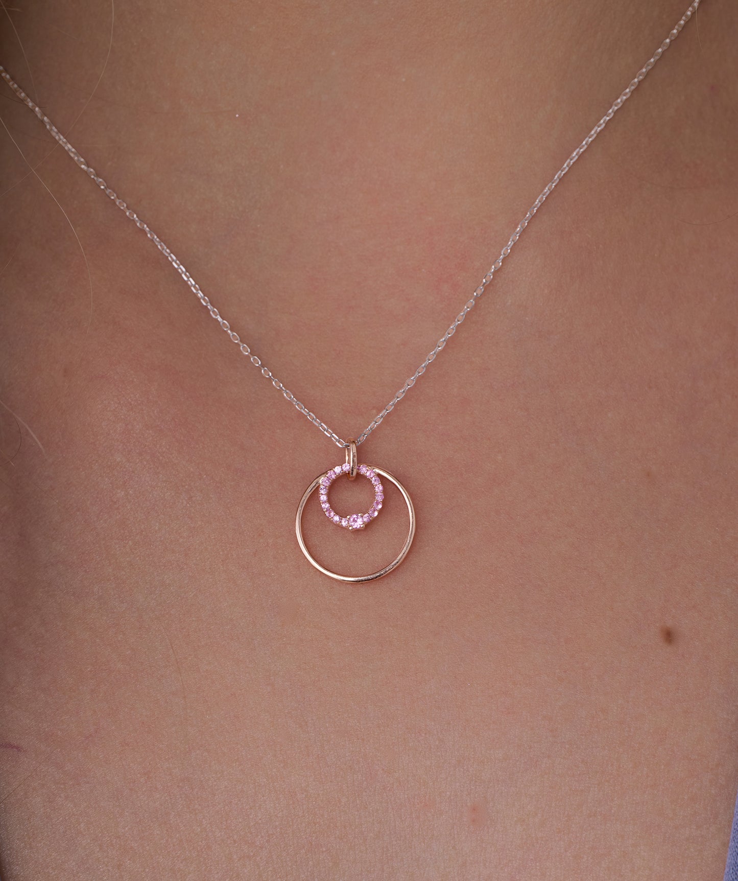 Pink Halo Circle Gold Necklace