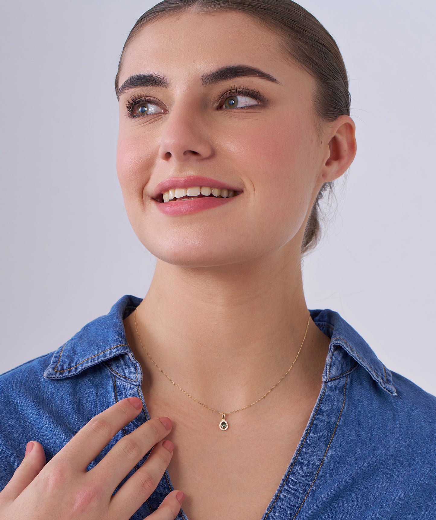 Green Pear 14K Gold Halo Pendant