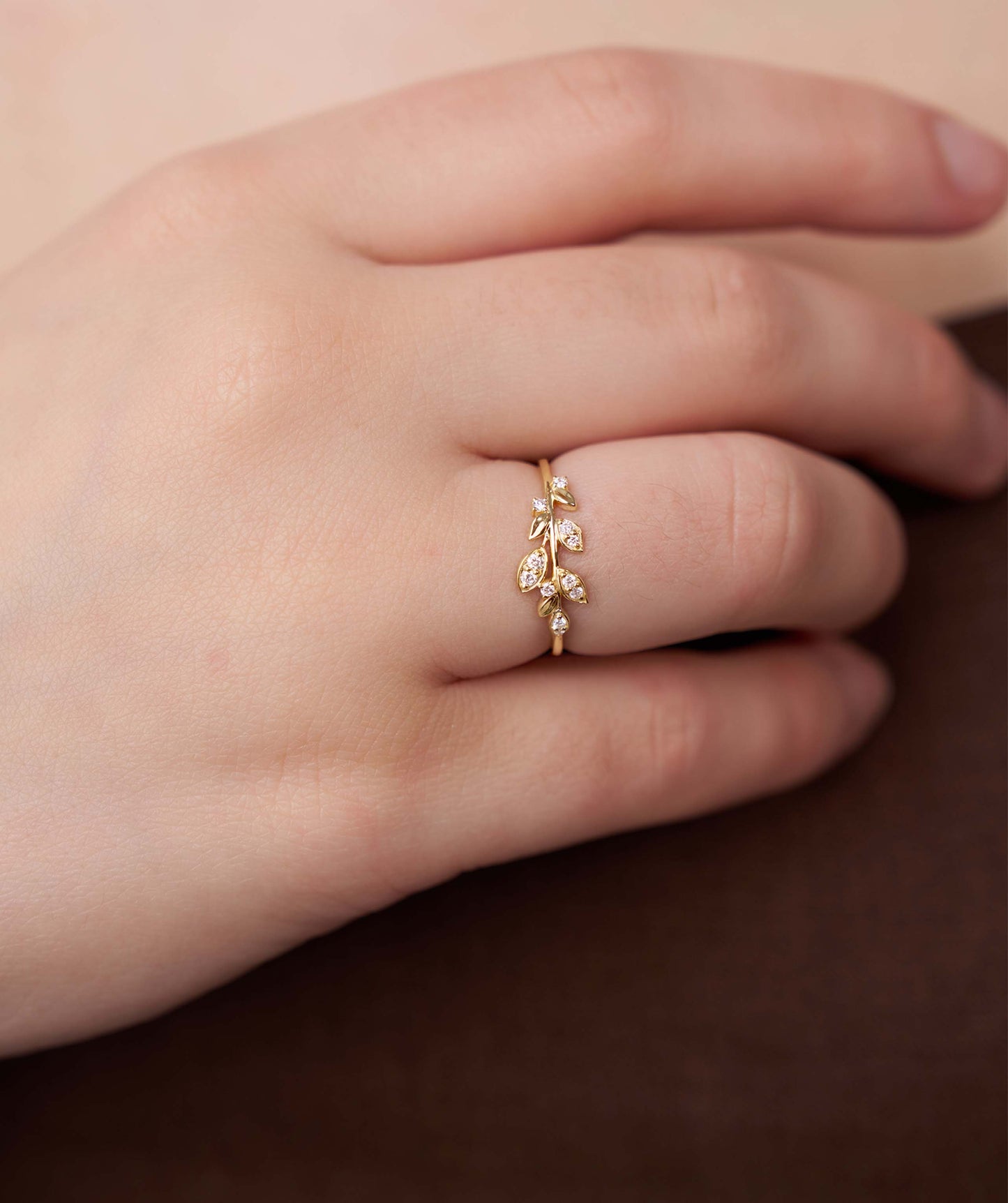 14K Gold Diamond Leaf Ring