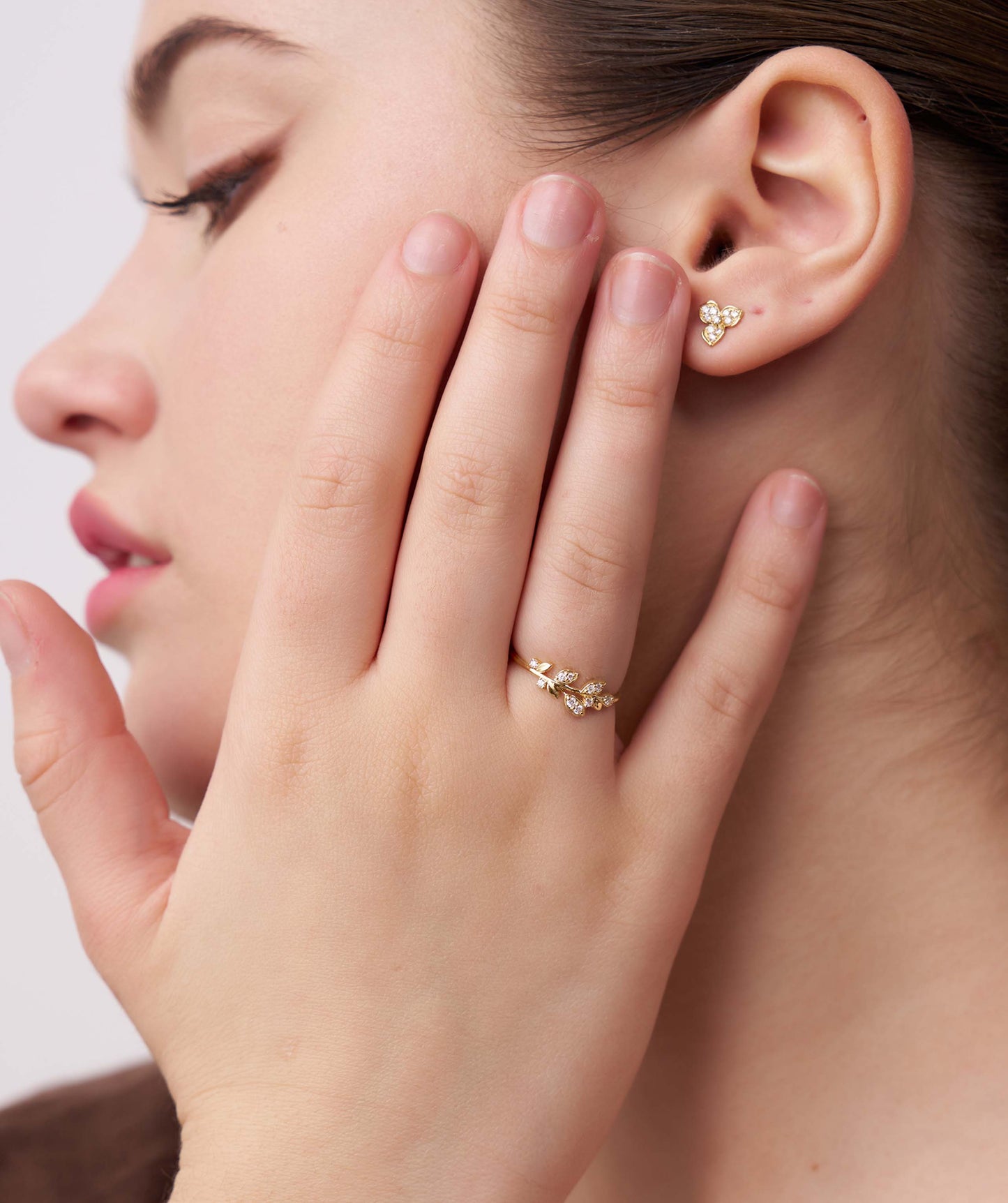 14K Gold Diamond Leaf Ring