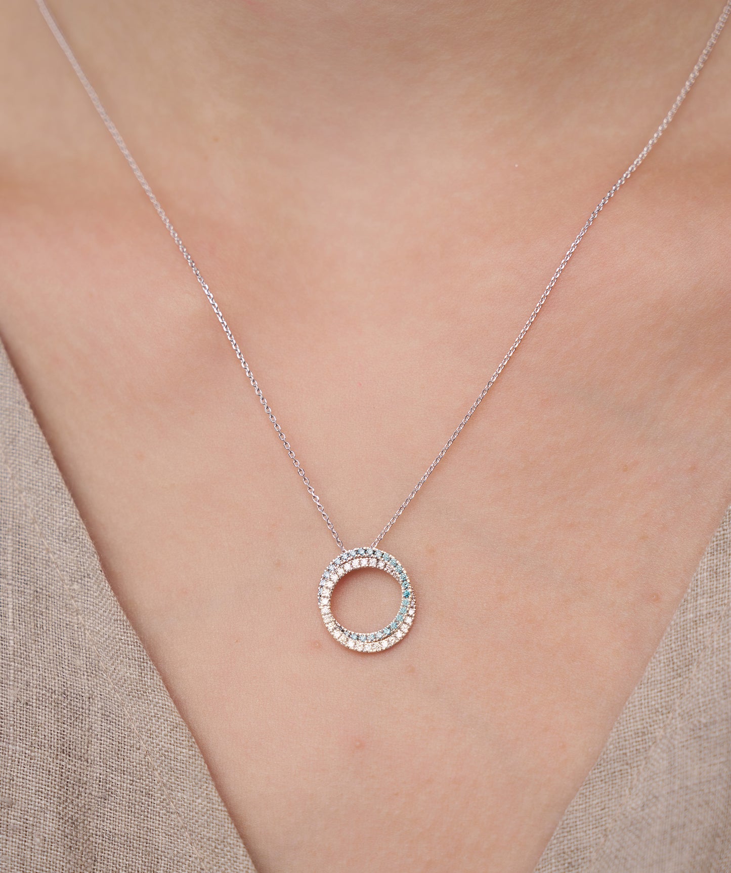 Gold & Blue Diamond Open Circle Necklace