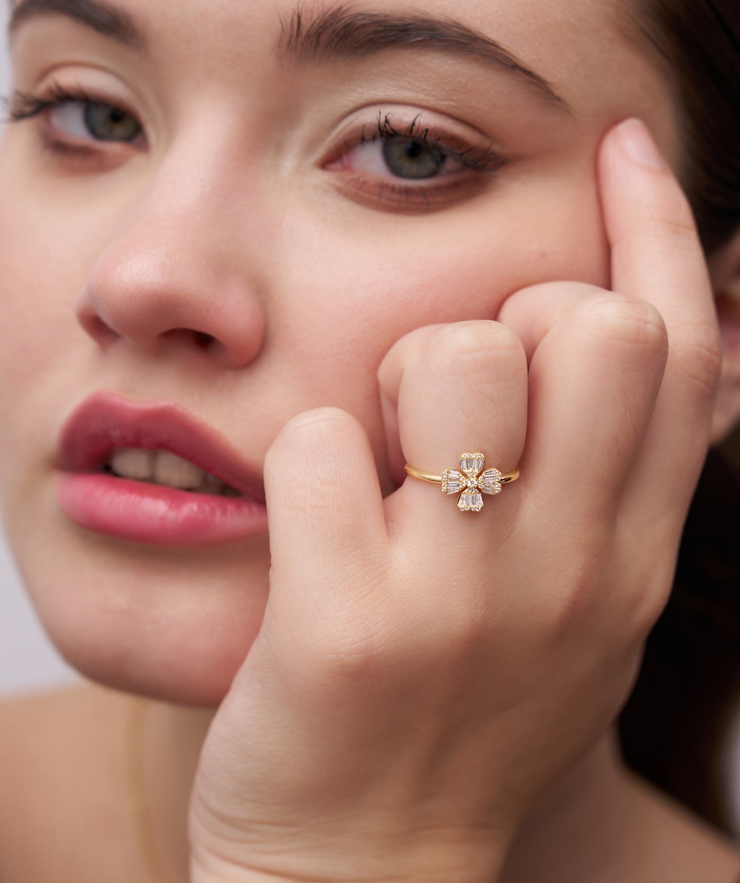 14K Gold Baguette Diamond Flower Ring