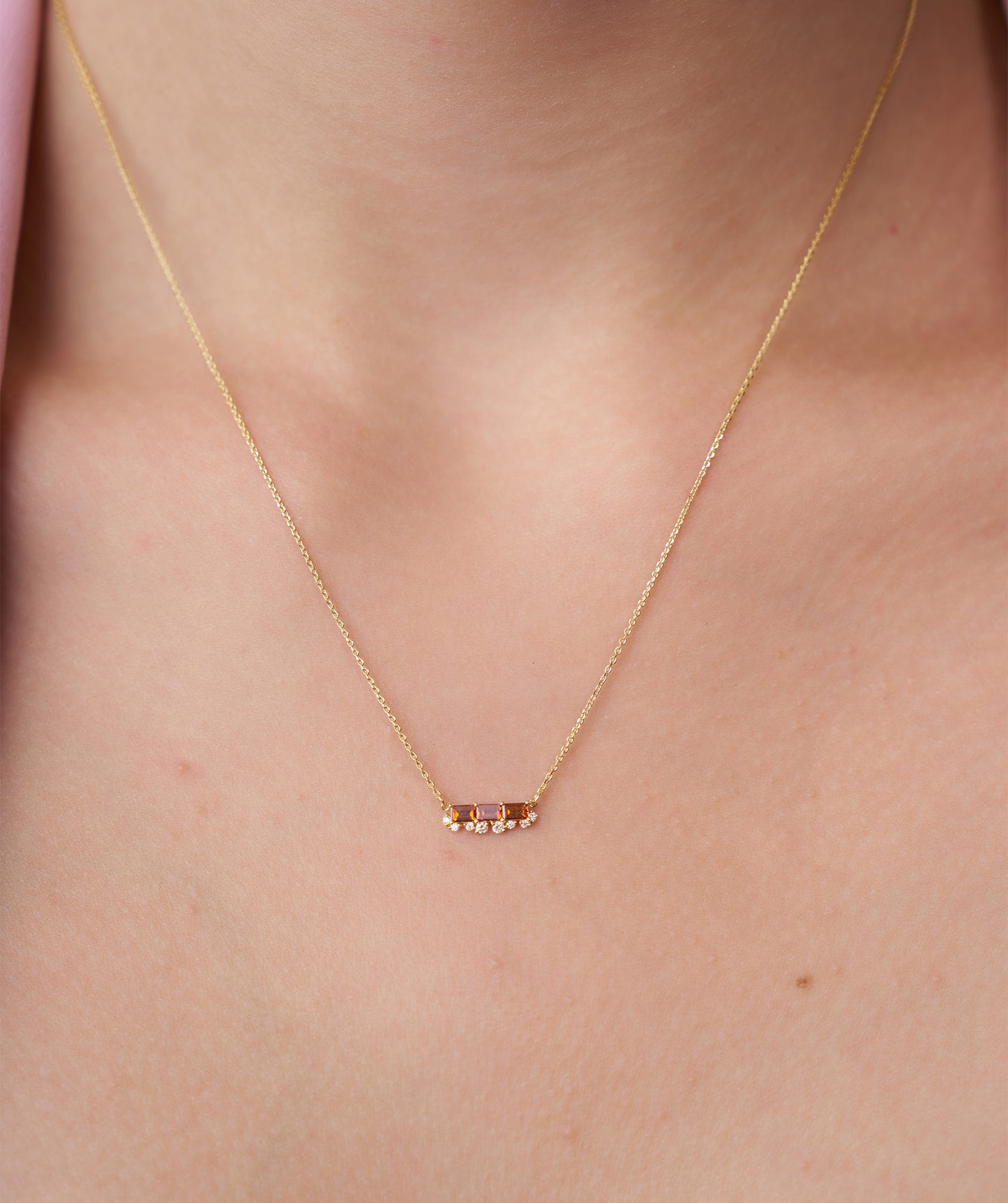 Garnet Bar Necklace with Diamonds