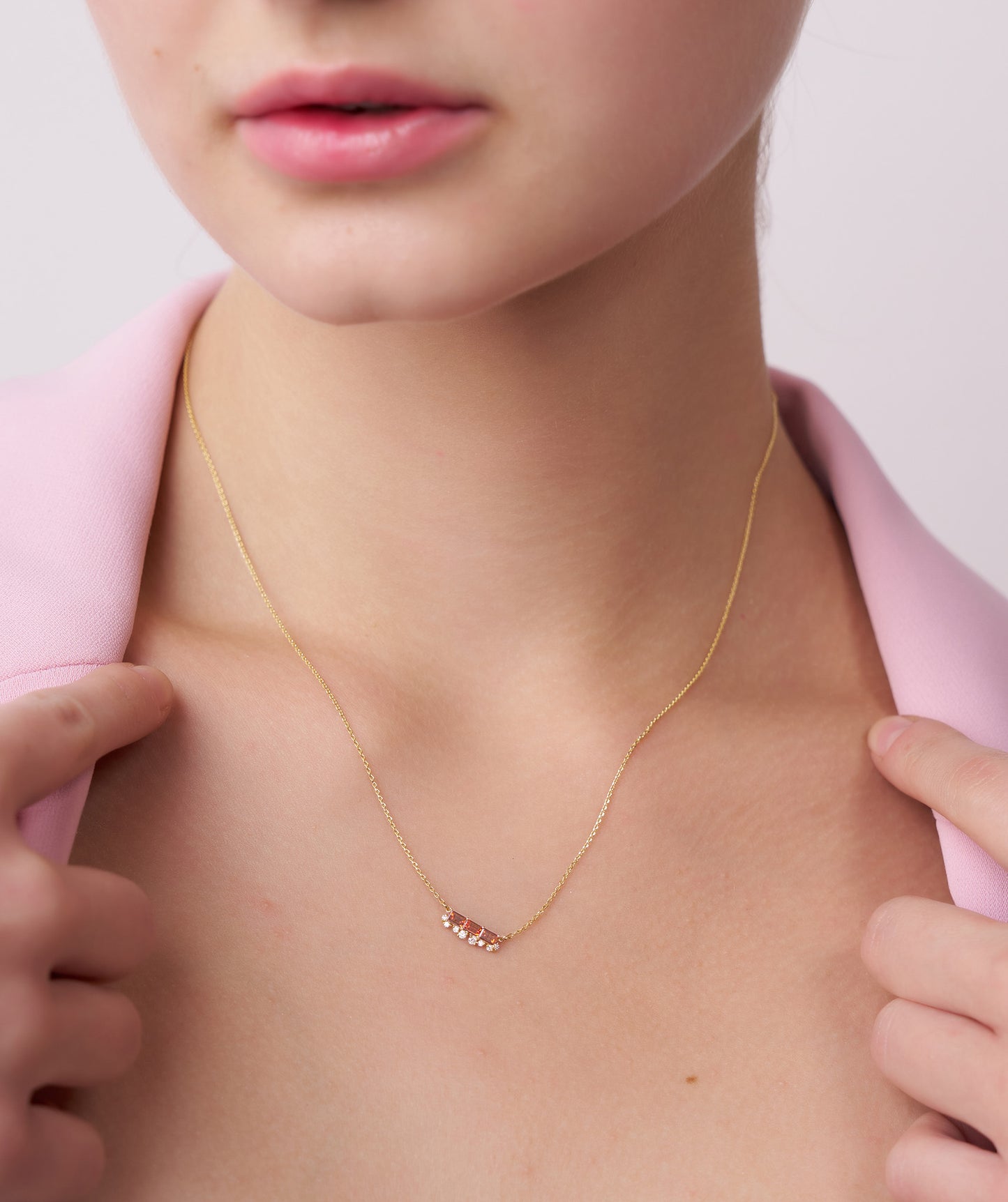 Garnet Bar Necklace with Diamonds