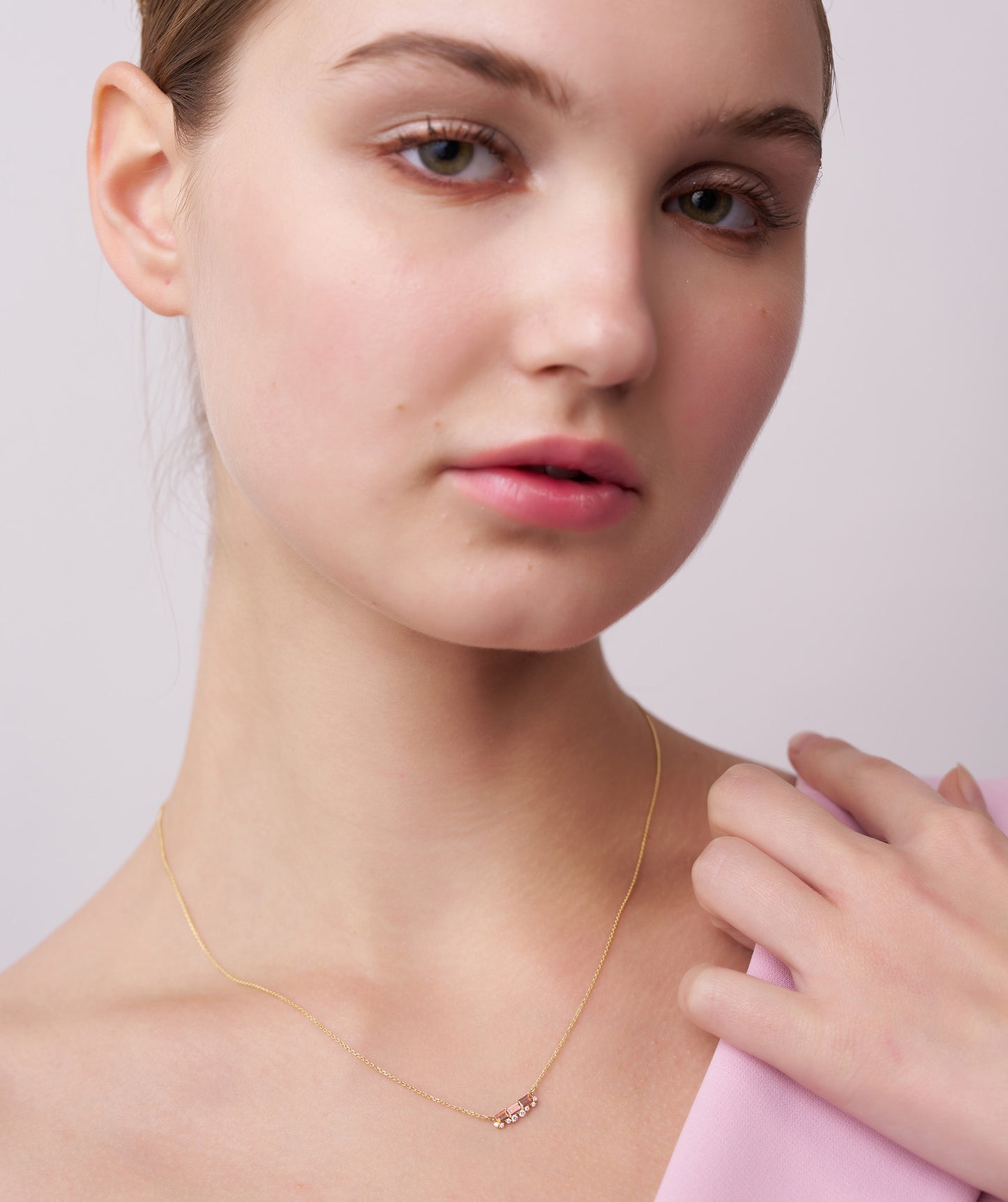 Garnet Bar Necklace with Diamonds