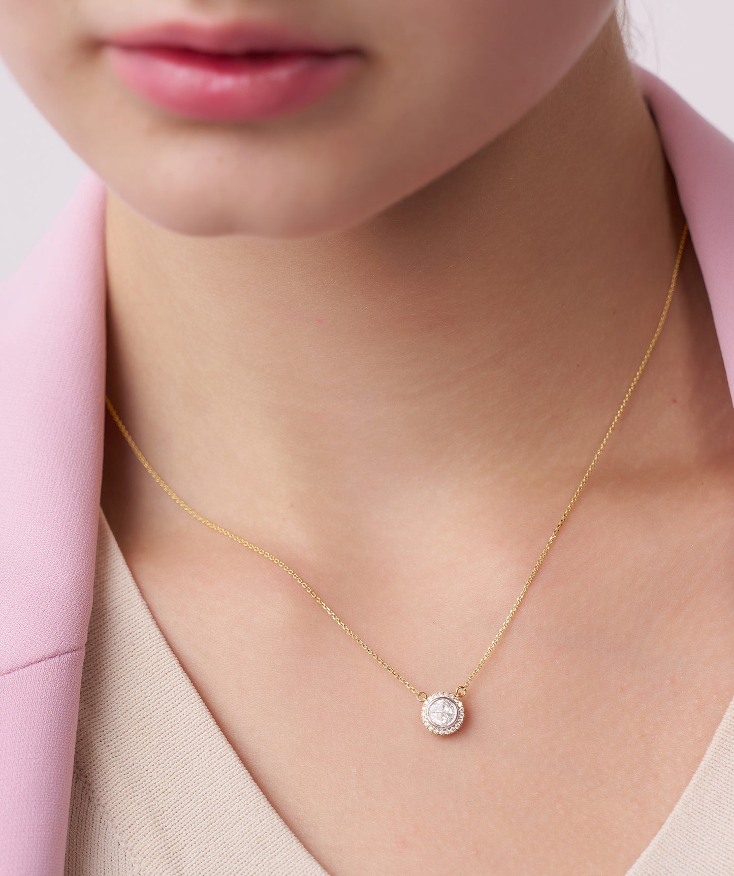 Double Halo Round Diamond Pendant Necklace