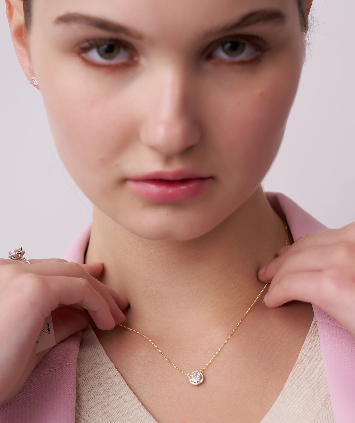 Double Halo Round Diamond Pendant Necklace