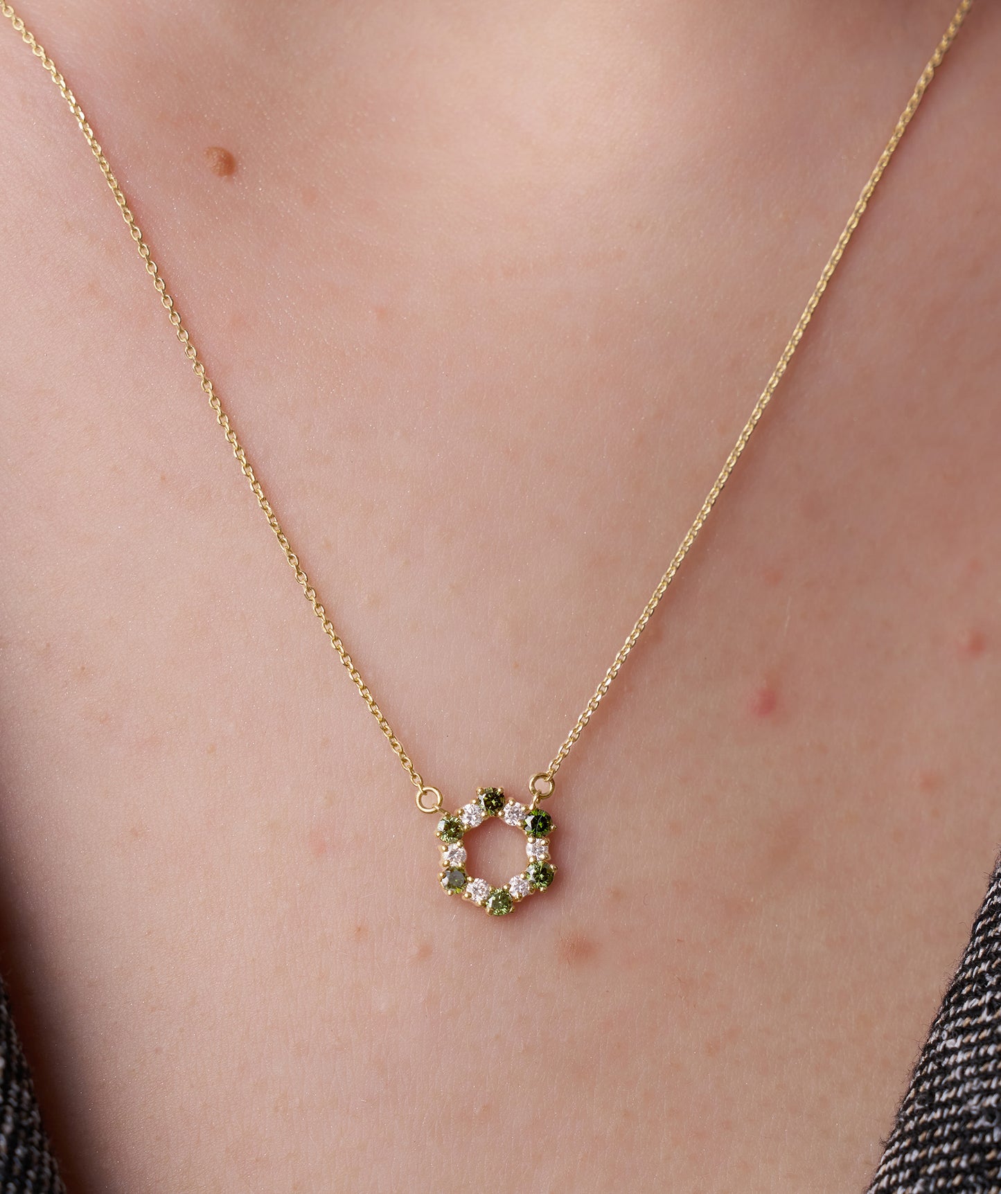 Emerald & Diamond Circle Necklace