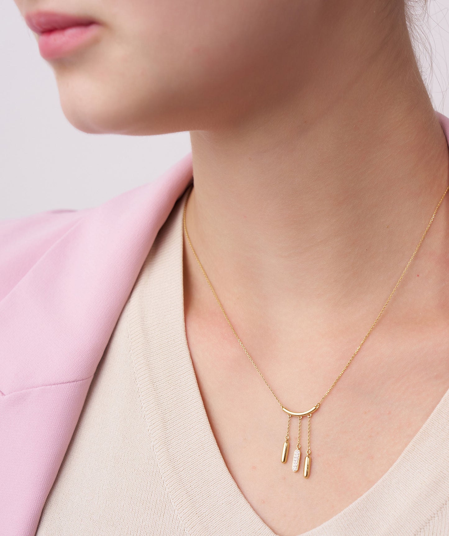14k Solid Gold Dainty Diamond Bar Jewelry Set