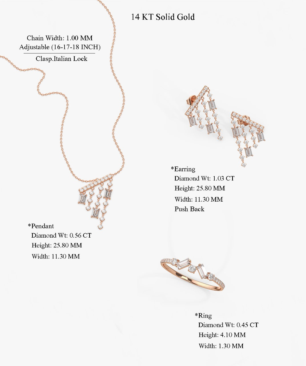 14k Solid Gold Dainty Diamond Set