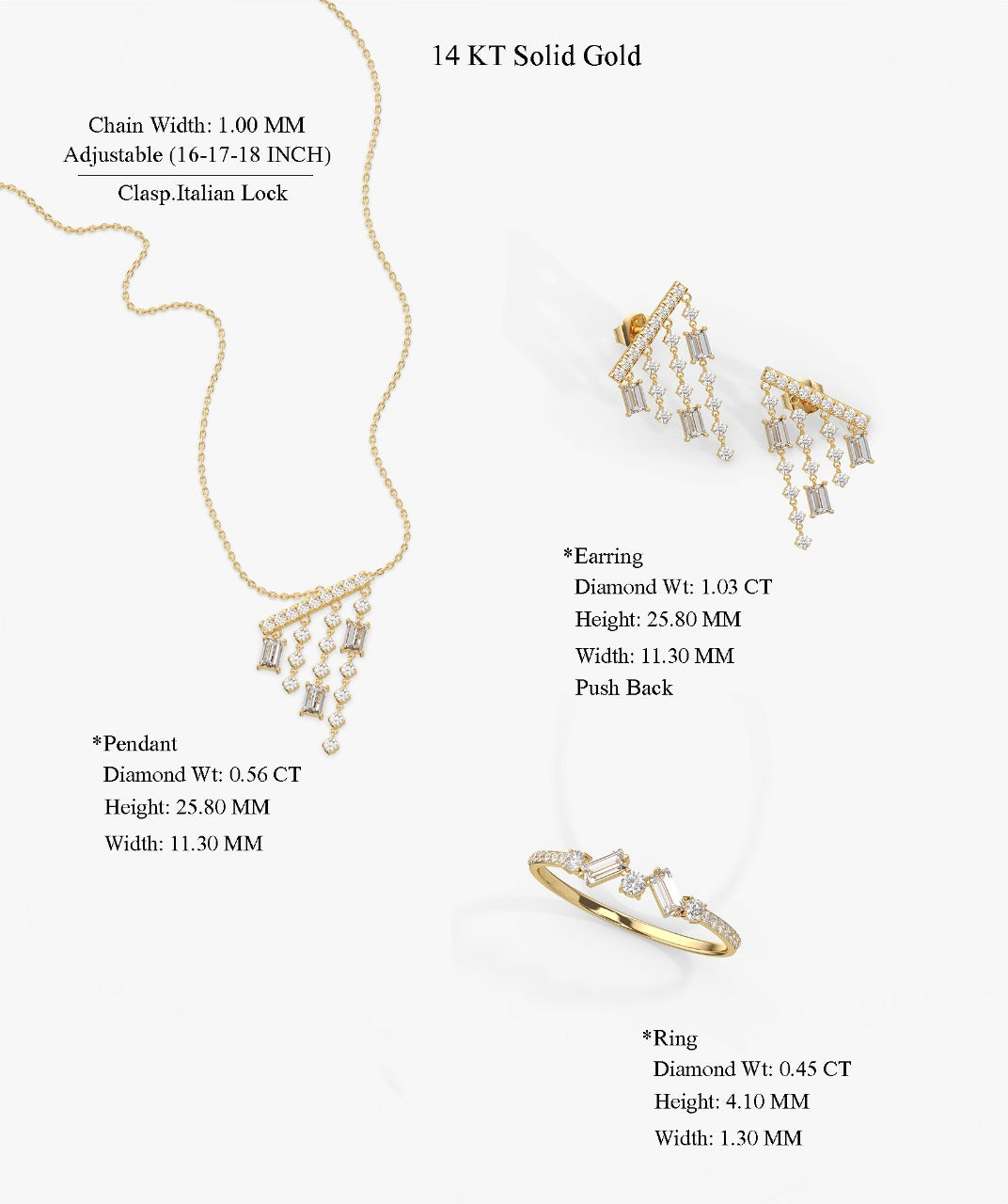 14k Solid Gold Dainty Diamond Set