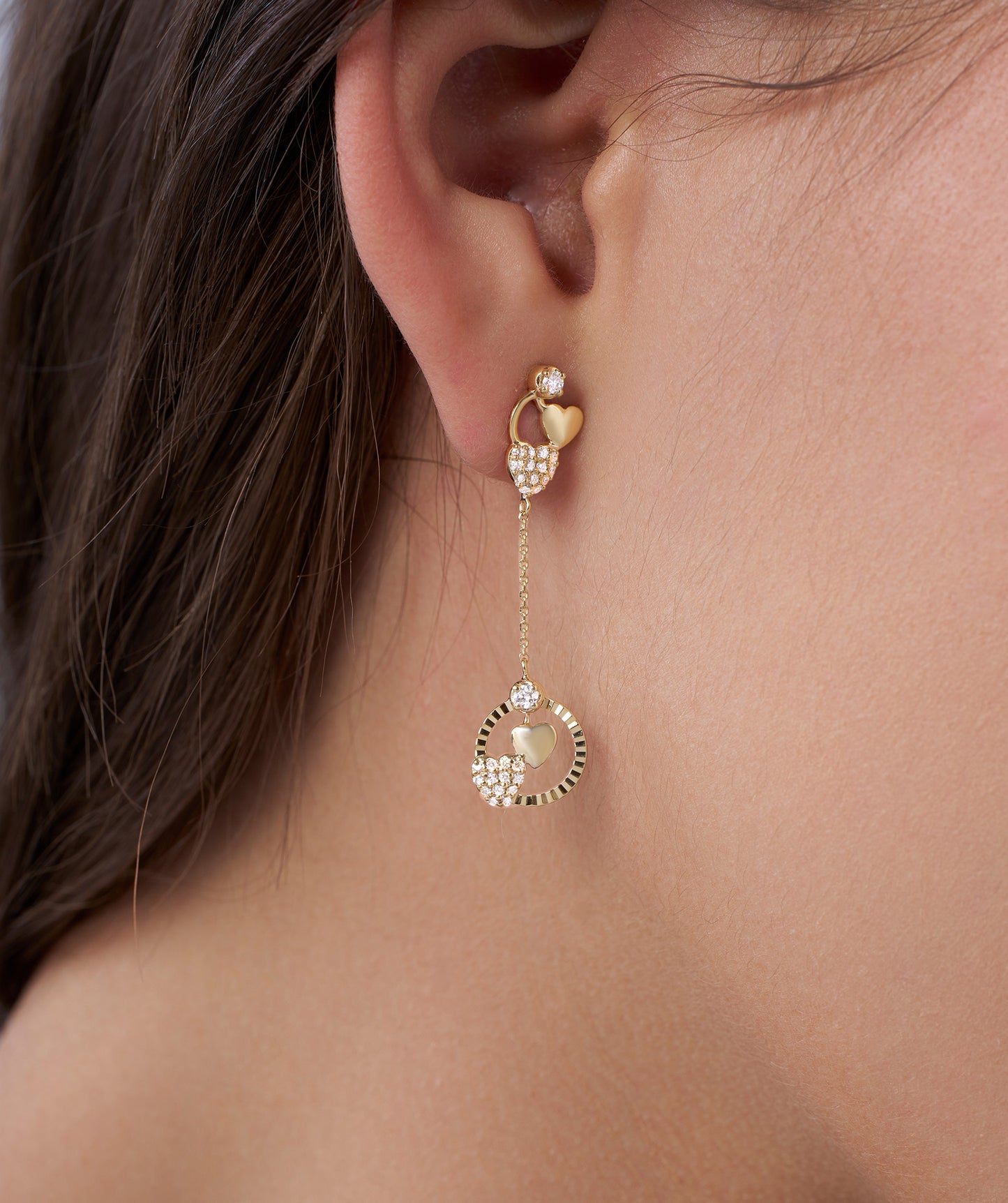14K Gold Heart Charm Earrings