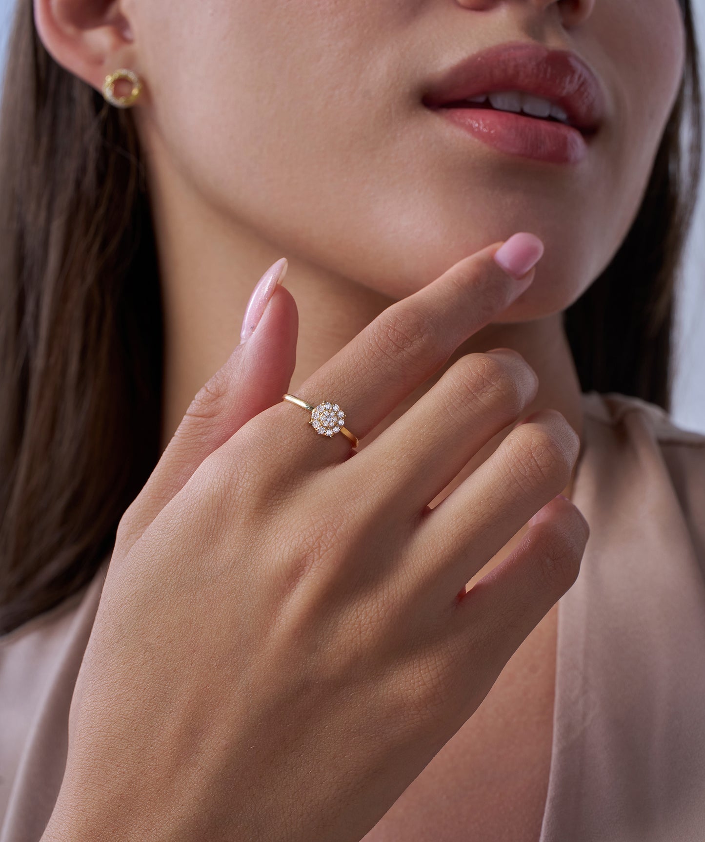 14K Gold Halo Diamond Cluster Ring