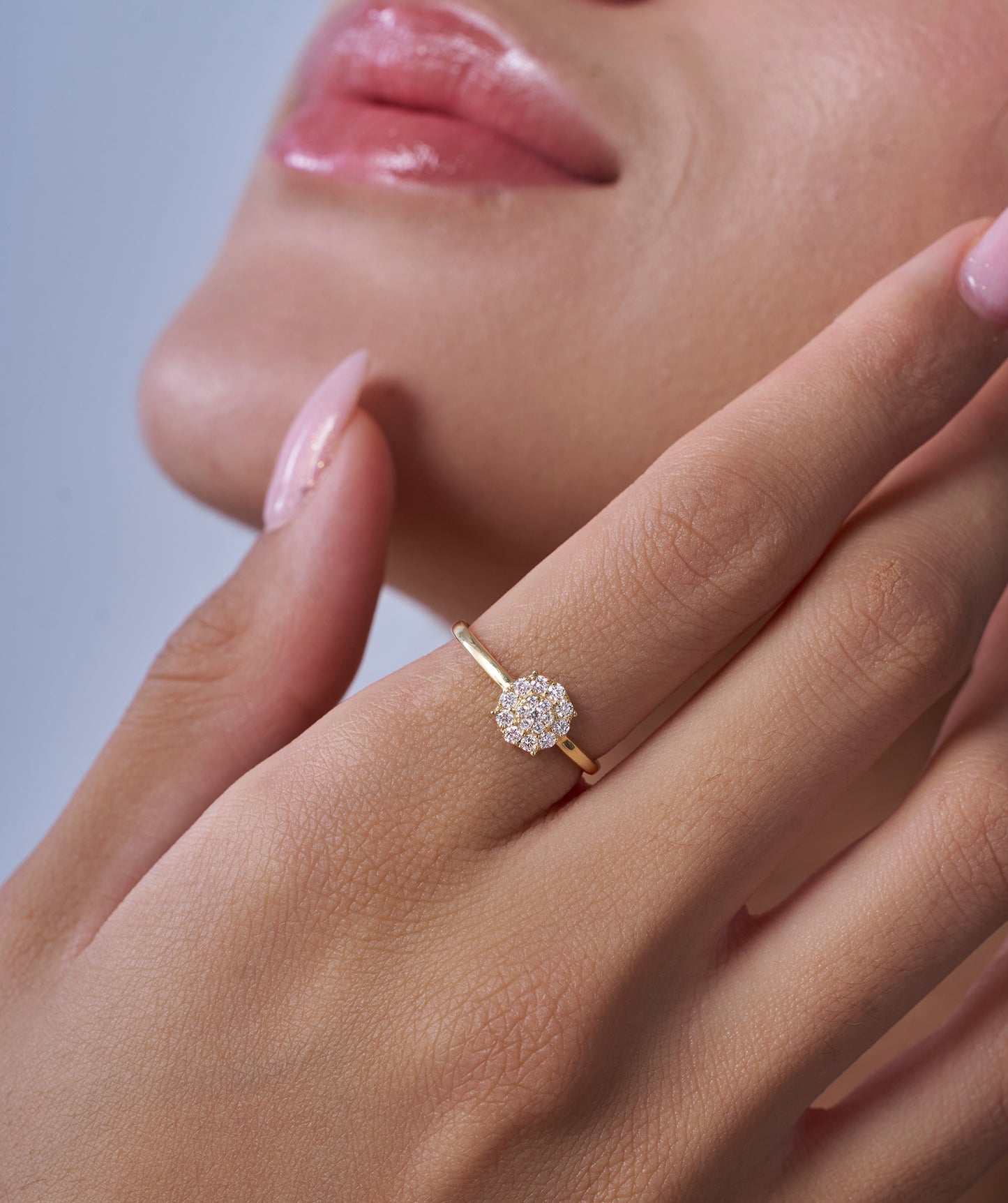 14K Gold Halo Diamond Cluster Ring