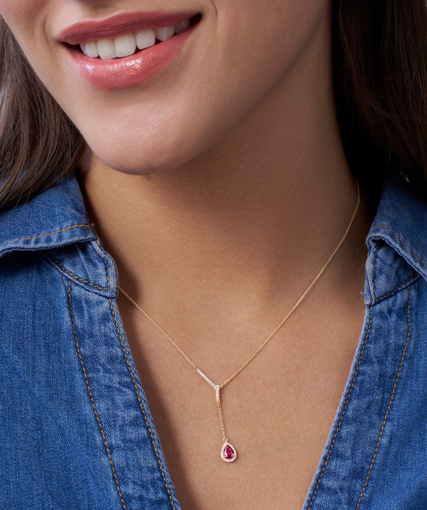 Sophisticated Red Ruby Gold Necklace