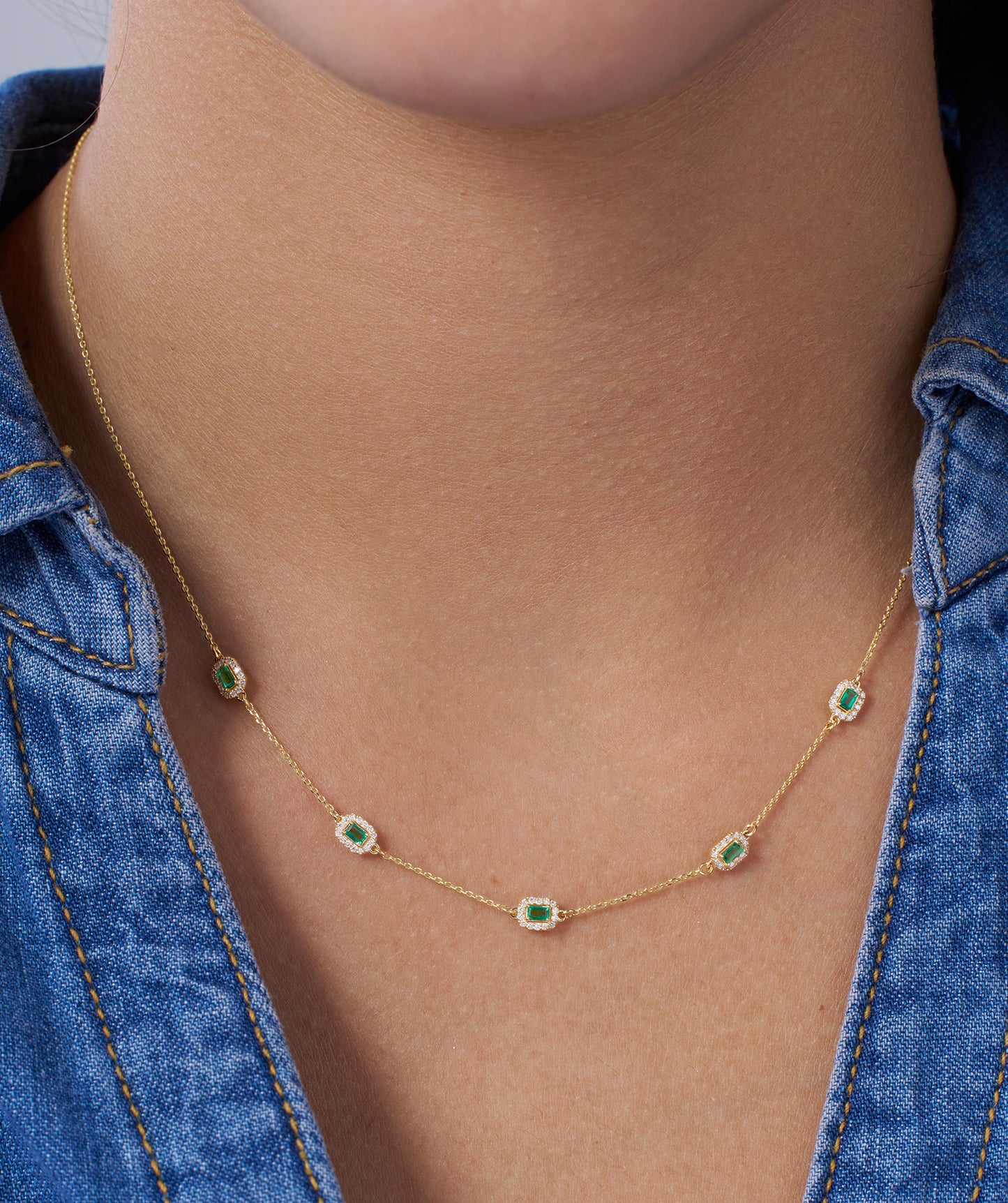 Emerald Elegance Station Necklace