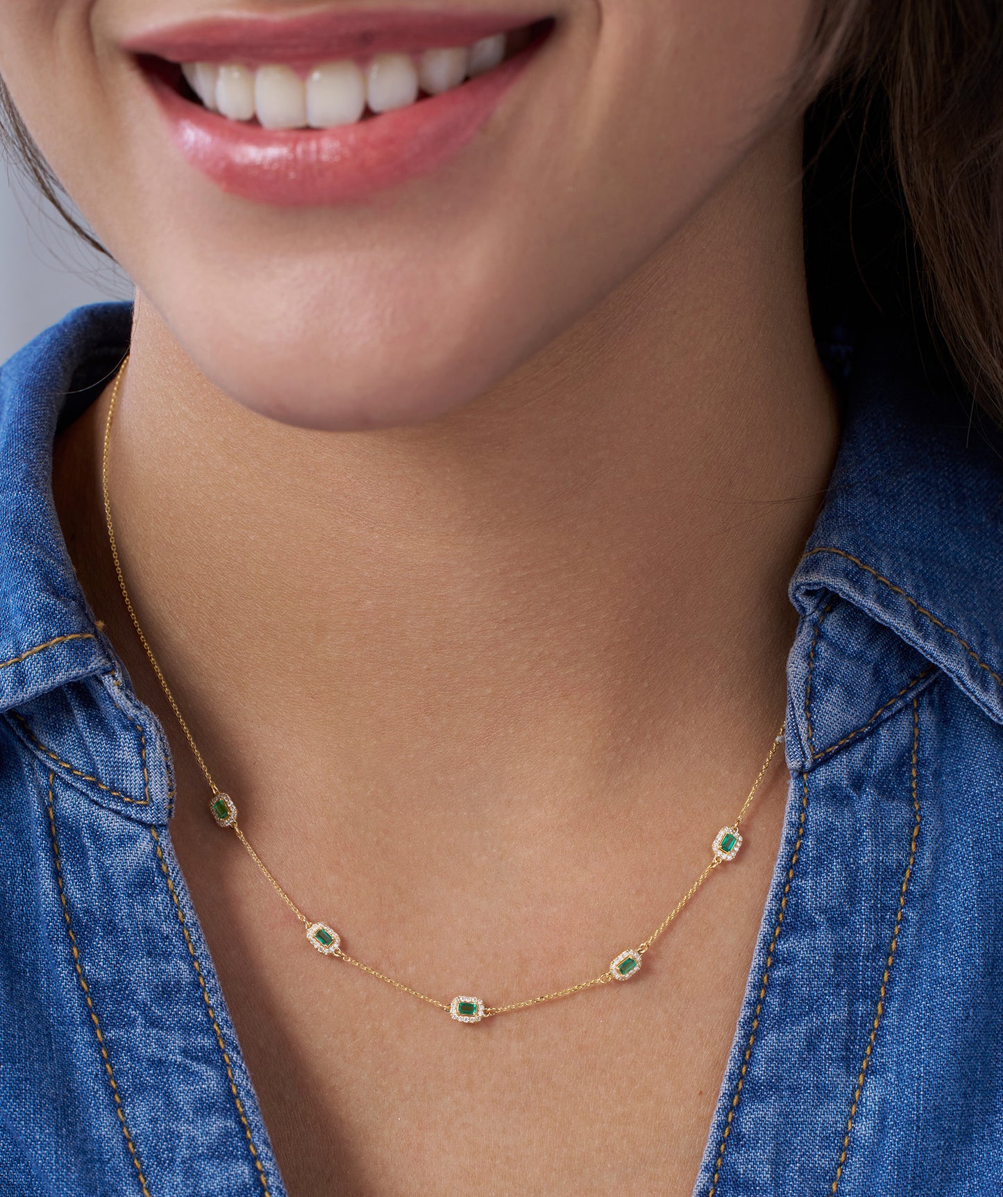 Emerald Elegance Station Necklace