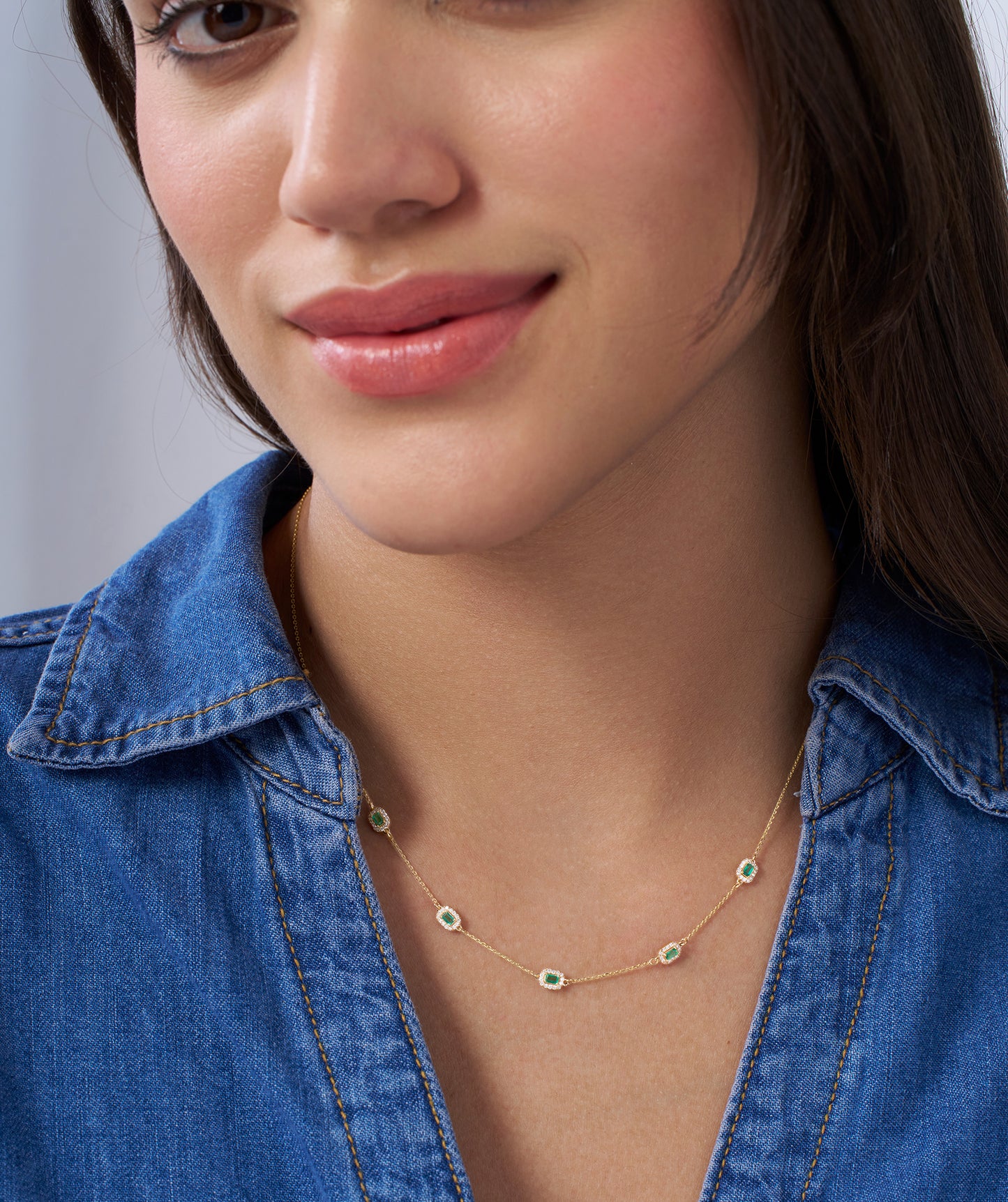 Emerald Elegance Station Necklace