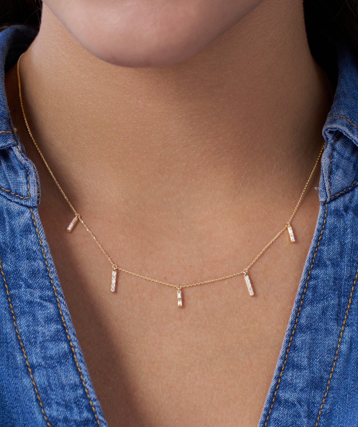 Luxury Linear Diamond Gold Necklace