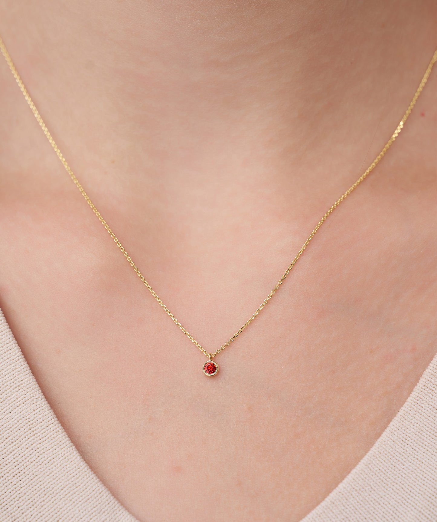 14k Gold Solitaire Garnet Necklace