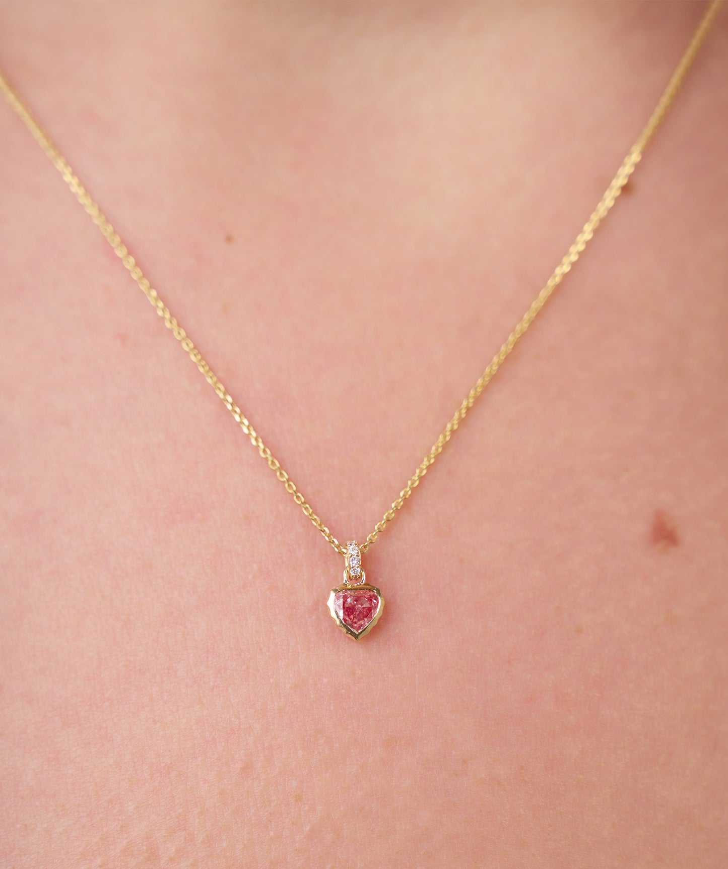 14K Solid Gold Necklace with Vibrant Red Stone
