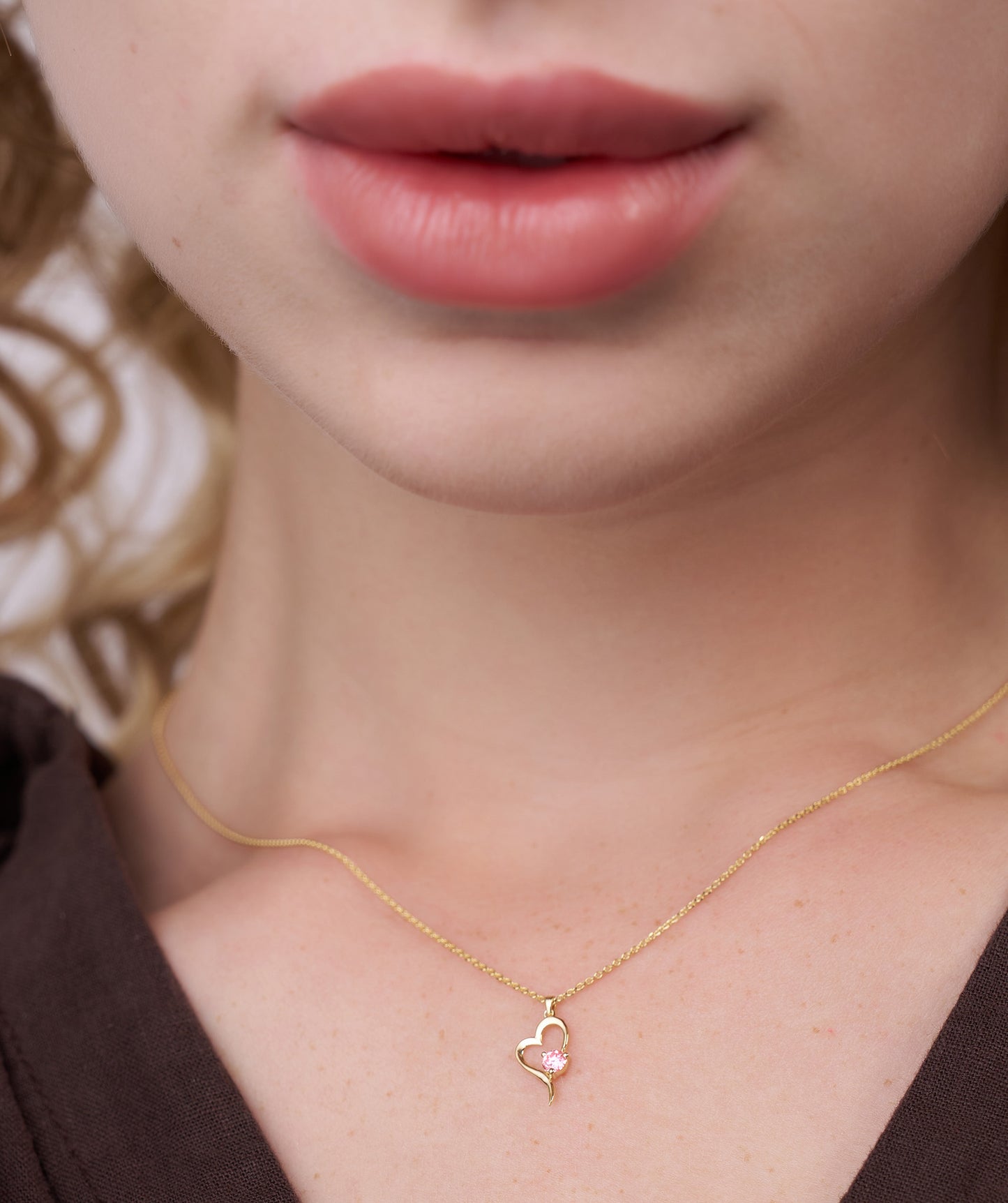 Heart Necklace with Pink Gem