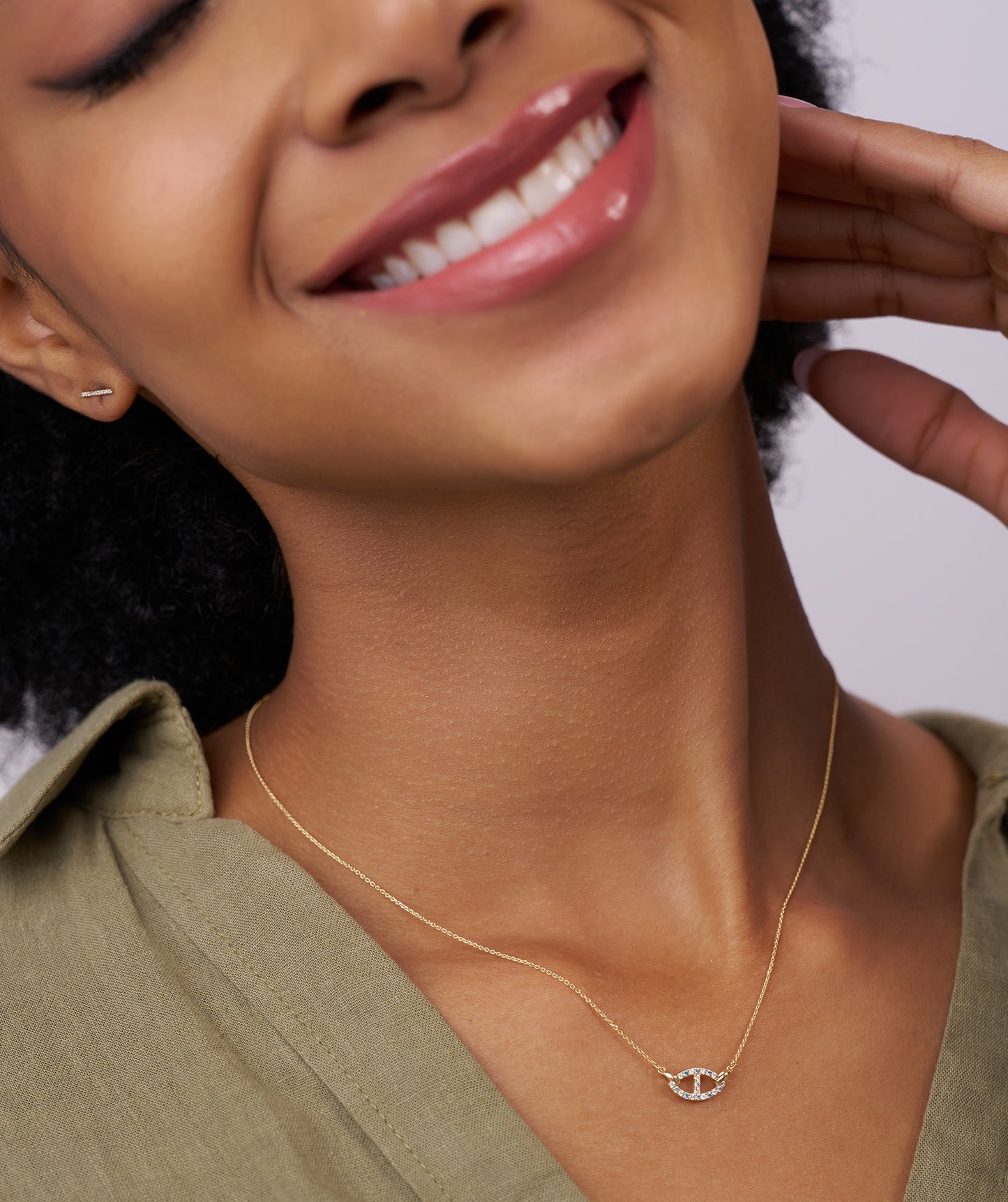 Blue Horizon: 14K Solid Gold Oval Necklace