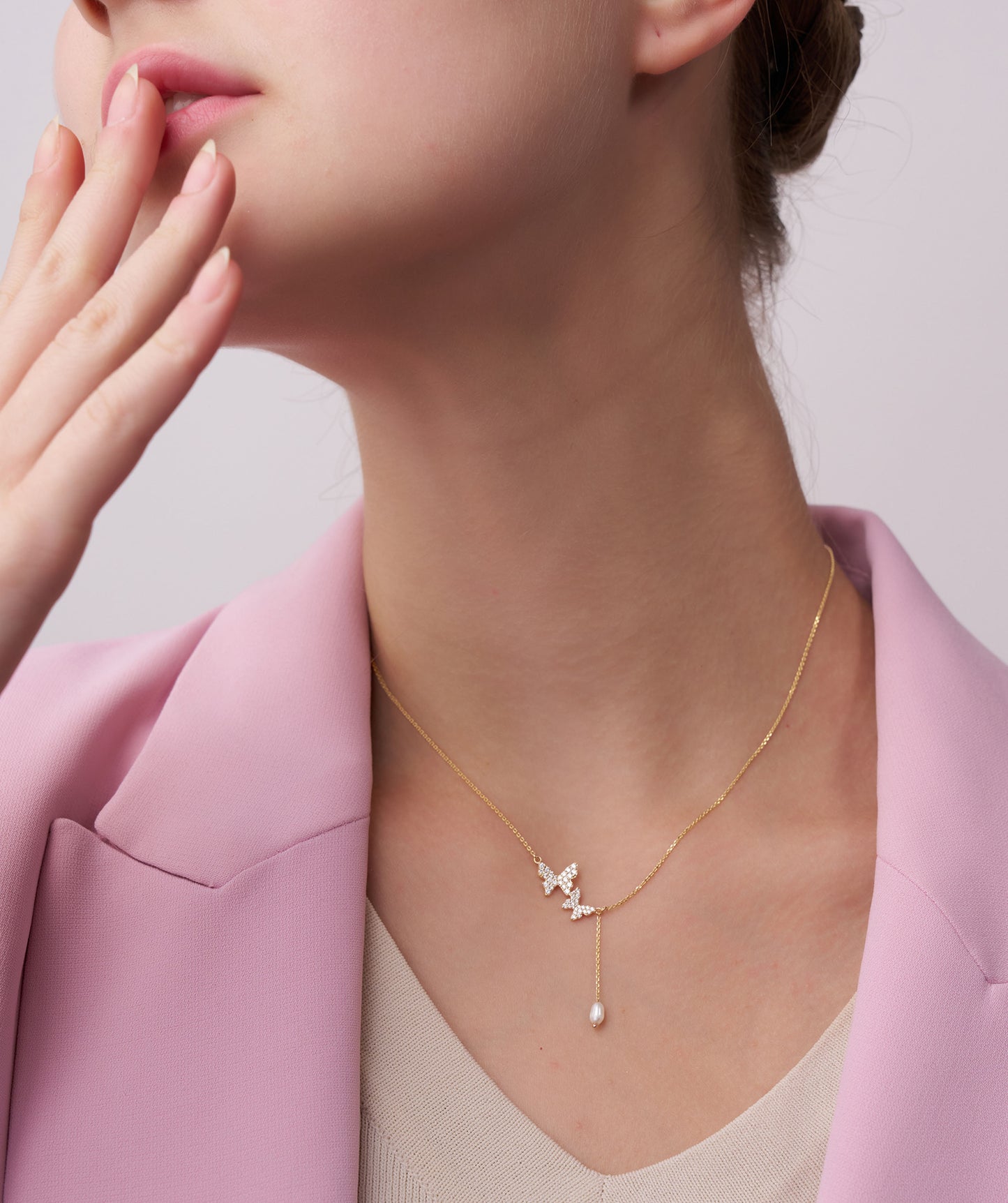 14K Gold Butterfly Lariat Necklace