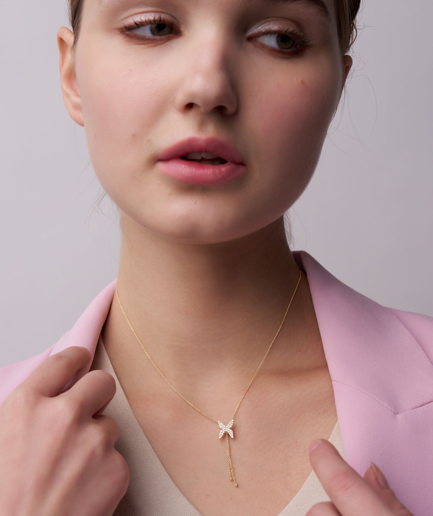 14K Gold Diamond Butterfly Lariat Necklace