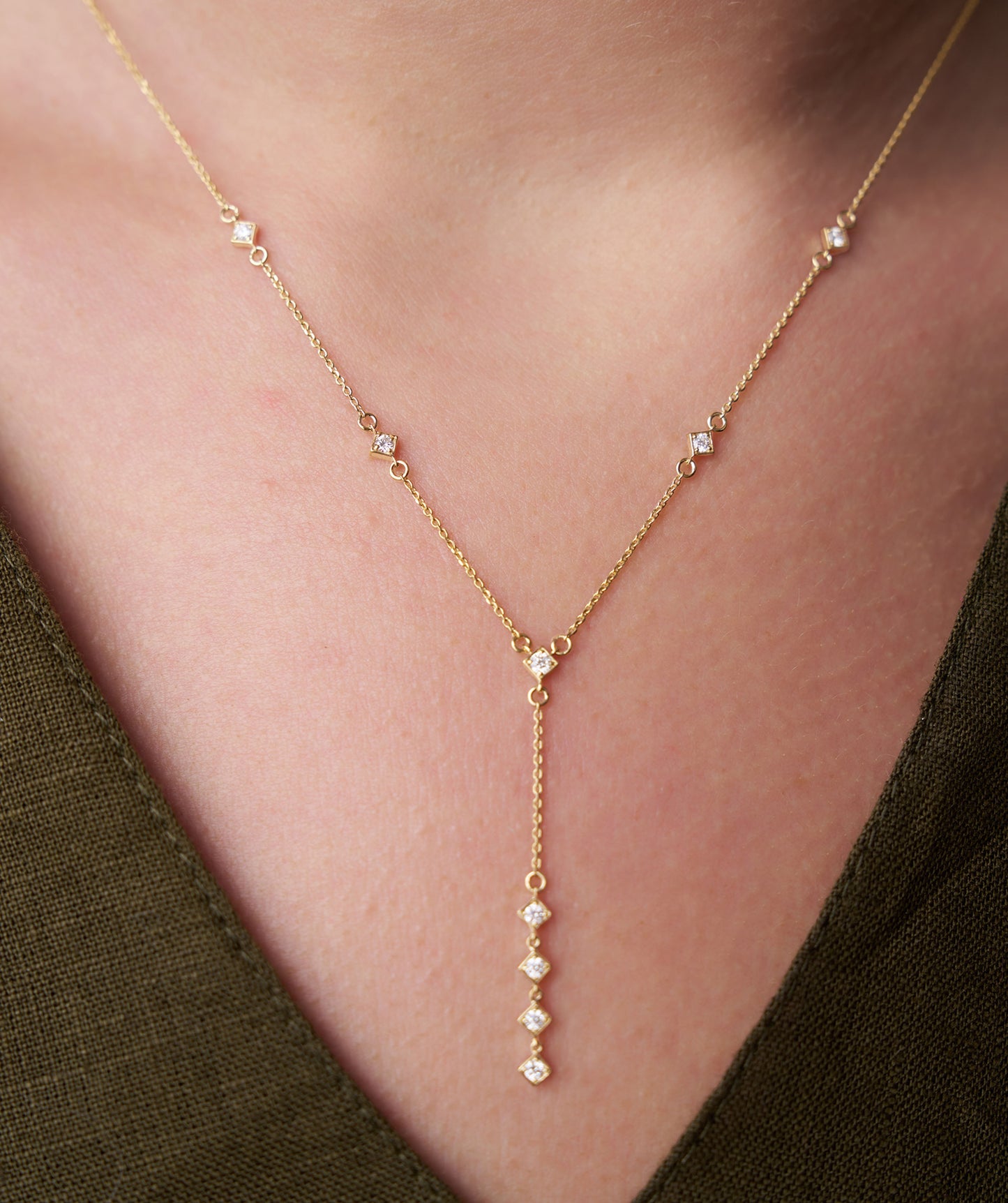 Dainty Diamond Y Drop Necklace