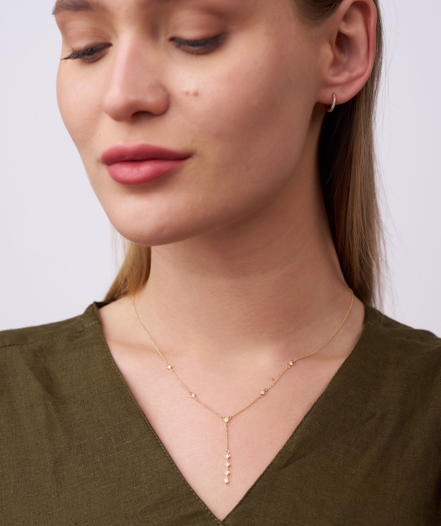 Dainty Diamond Y Drop Necklace