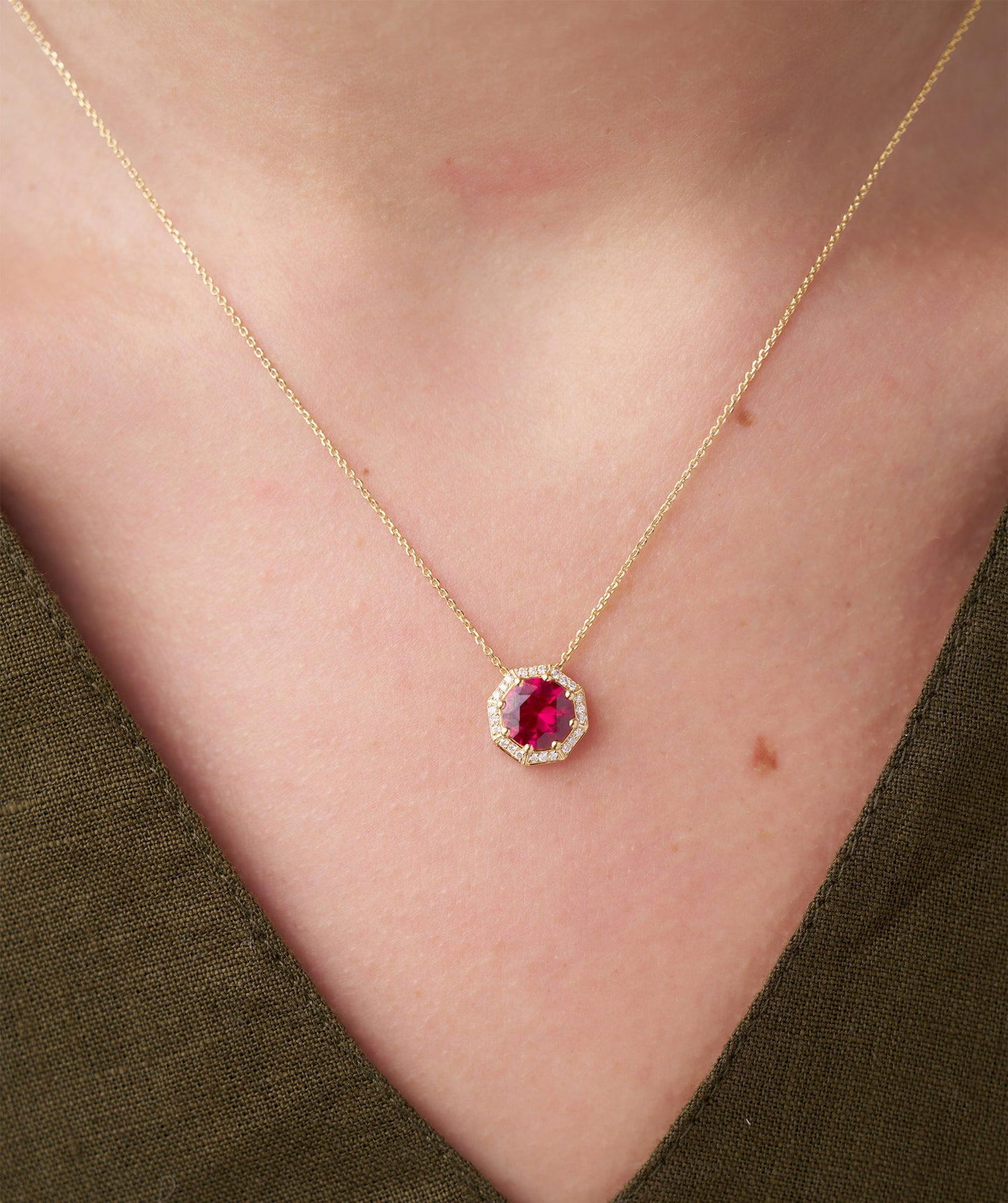 Octagon Necklace with Red Center