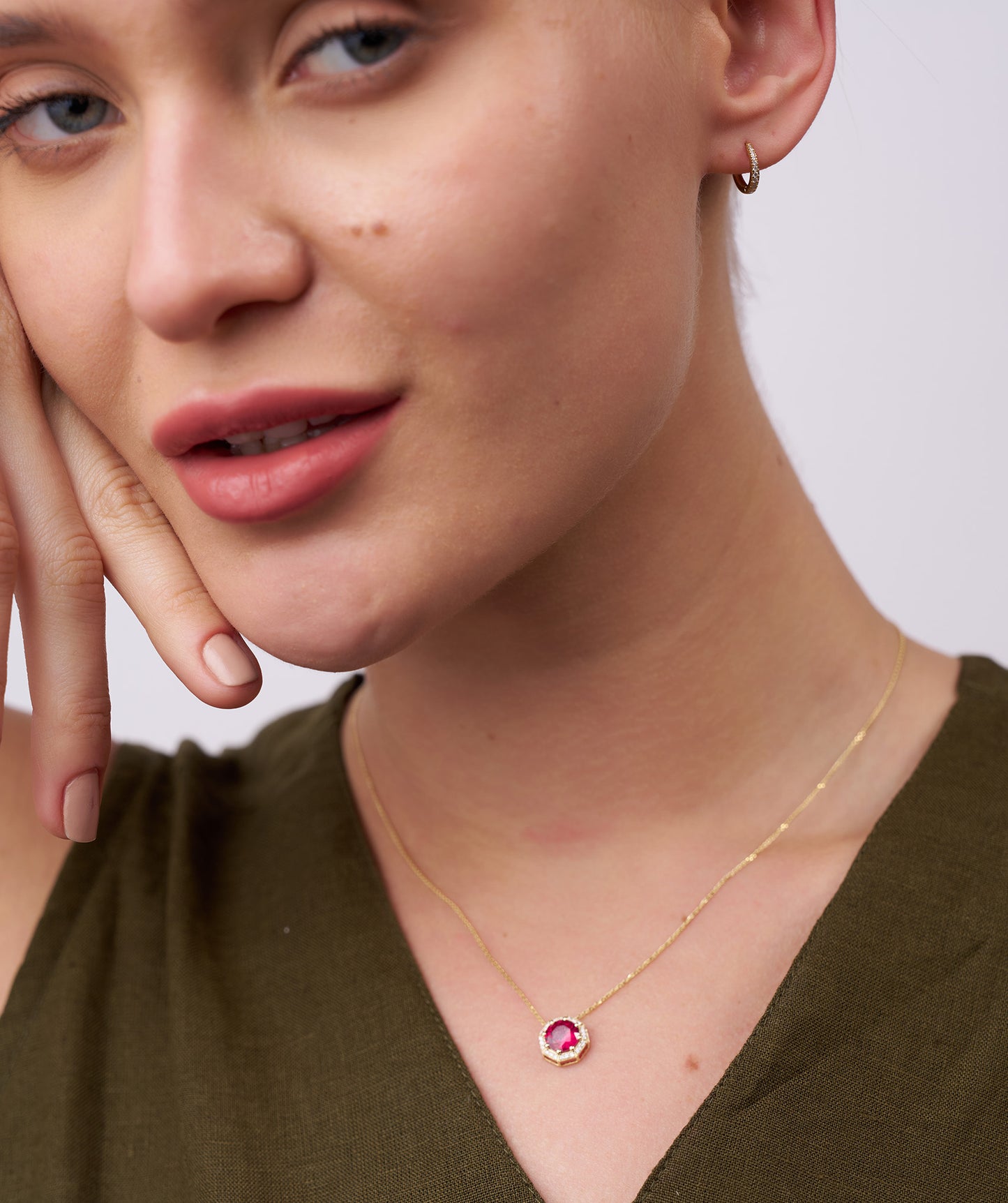 Octagon Necklace with Red Center