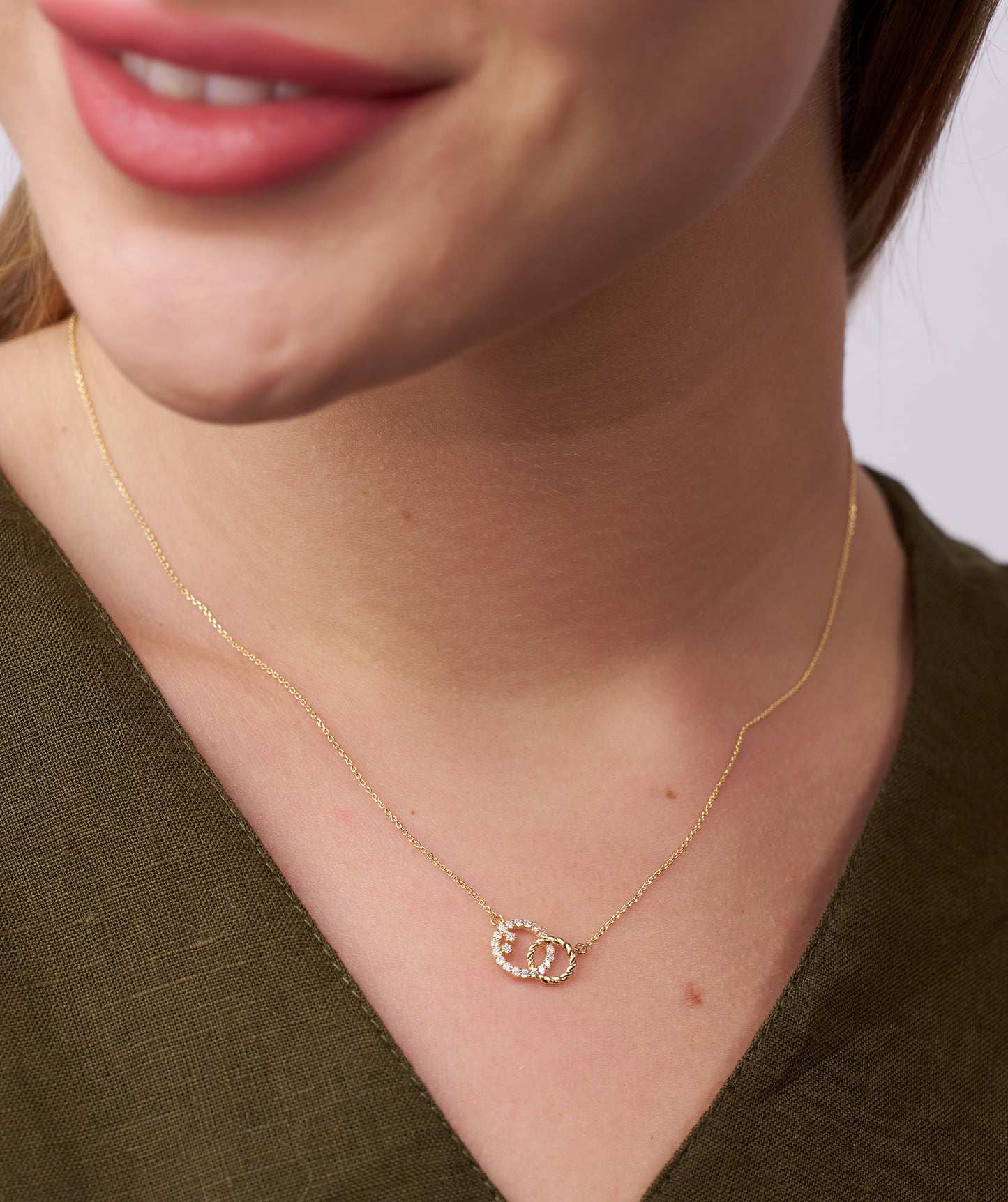 Dual Circle Pendant with Diamonds and Rope