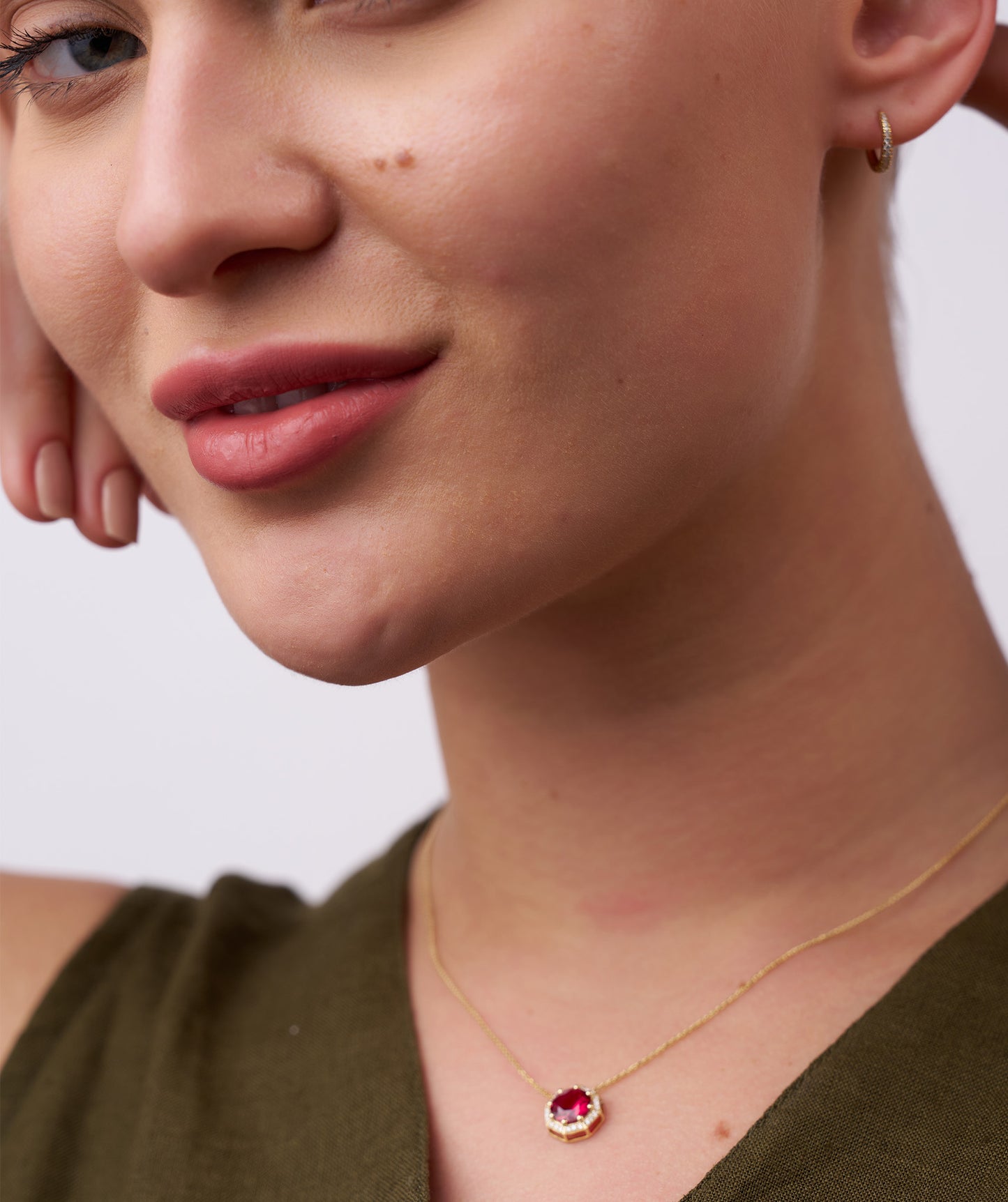 Octagon Necklace with Red Center